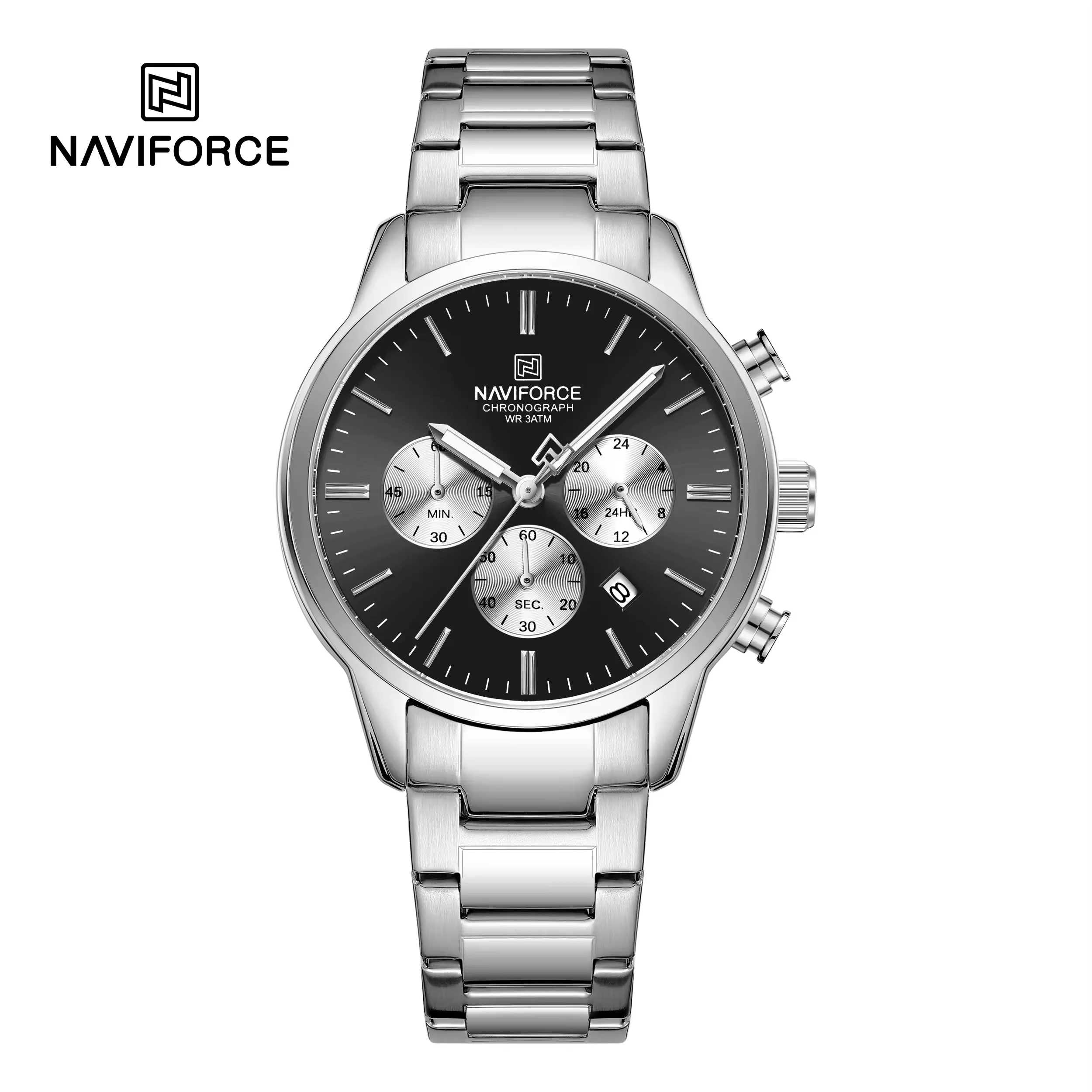 Naviforce 8076 For Men - Silver Black