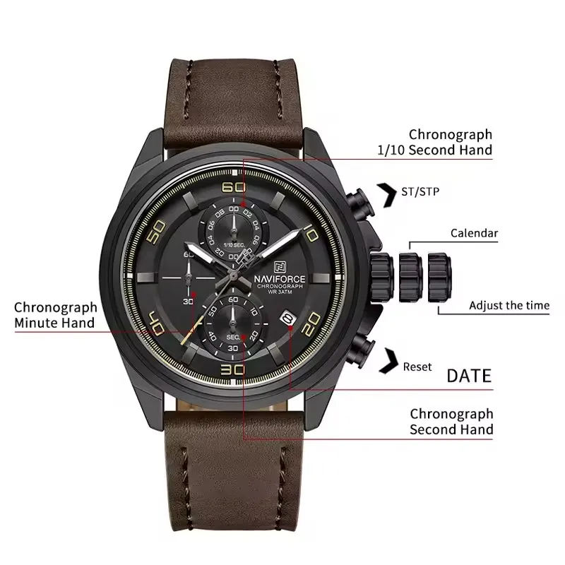 Naviforce 8075 For Men - Dark Brown Black