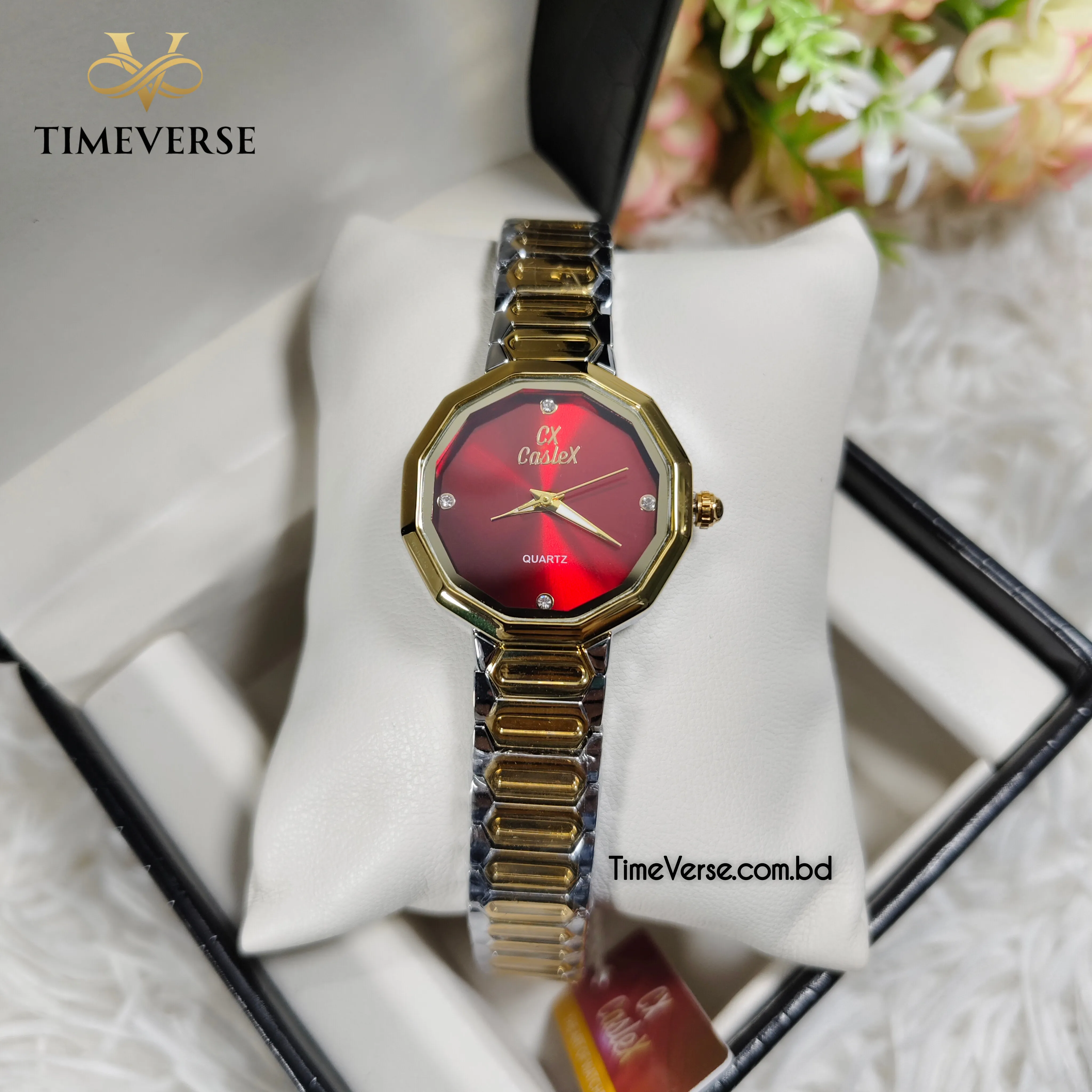 Caslex 973 Ladies Watch - Silver Gold Red 