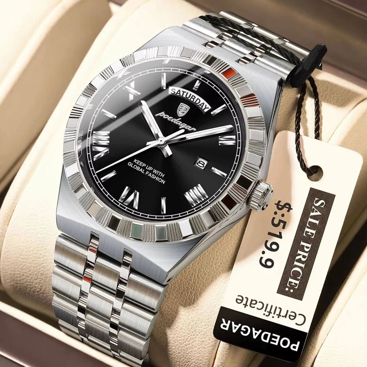 Poedagar 675 Men's Watch - Silver Black 