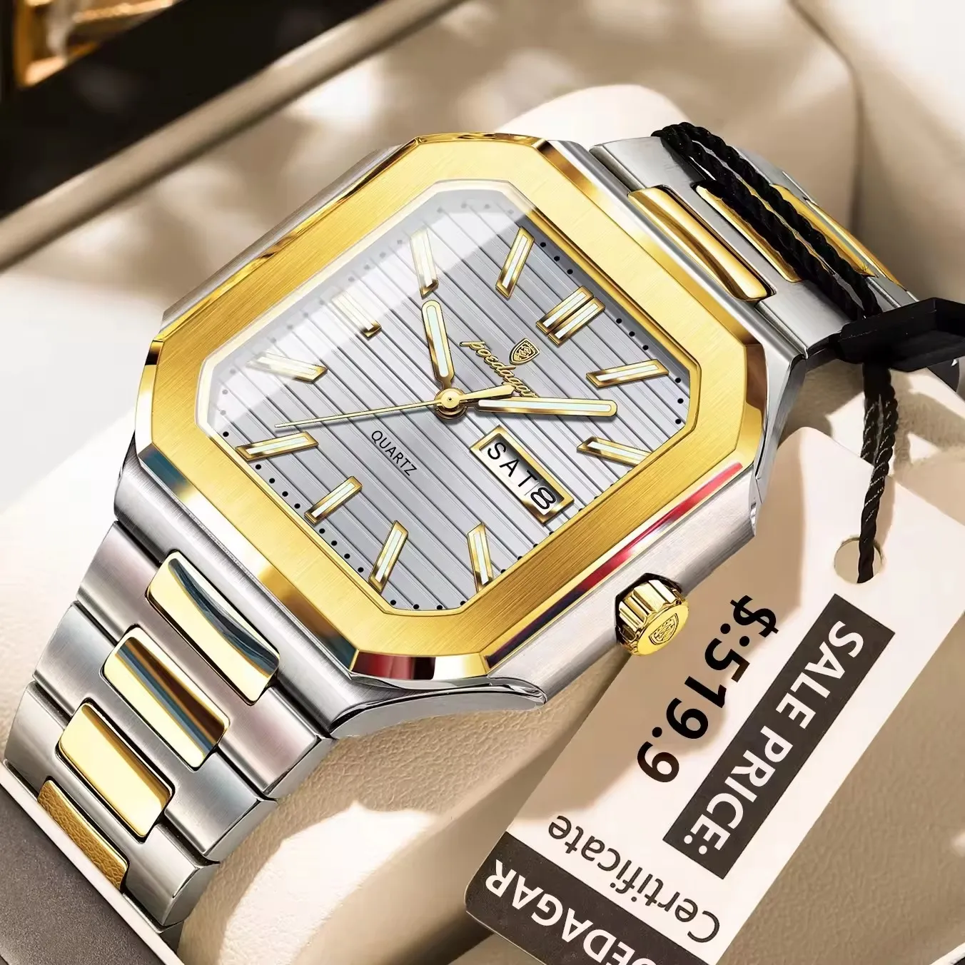 Poedagar 672 Men's Watch - Gold White