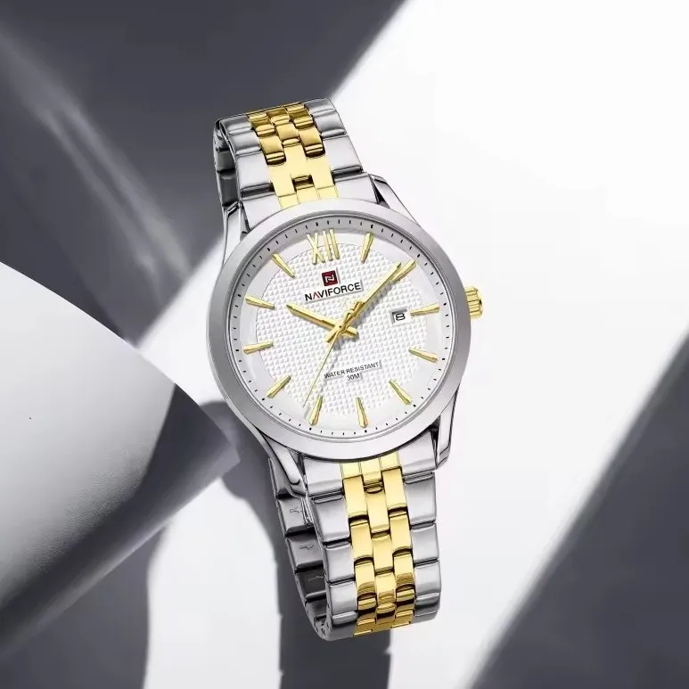 Naviforce 9255 For Men - Silver Gold