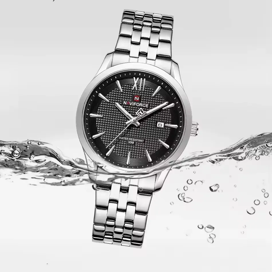 Naviforce 9255 For Men - Silver Black