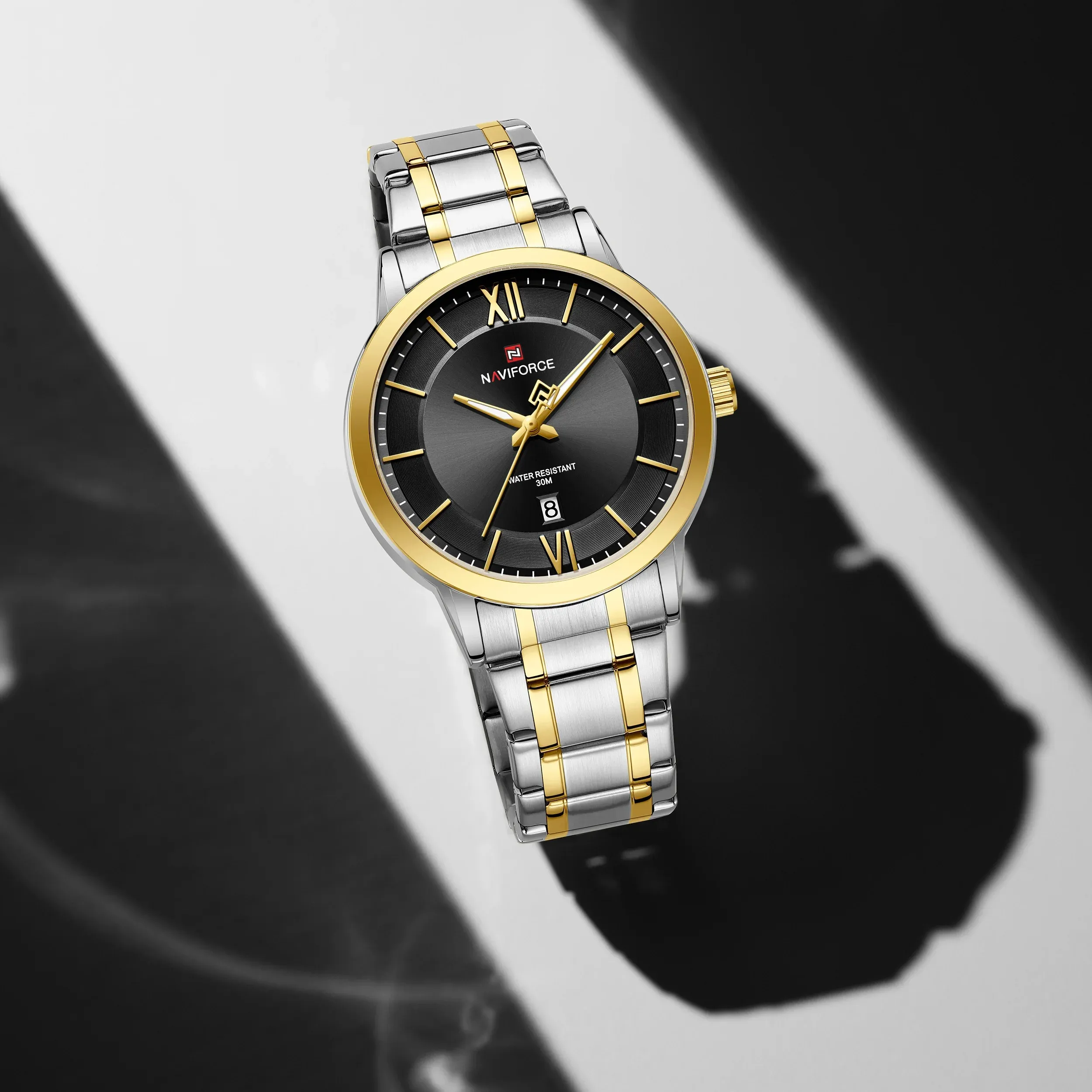 Naviforce 9254 For Men - Silver Gold Black 