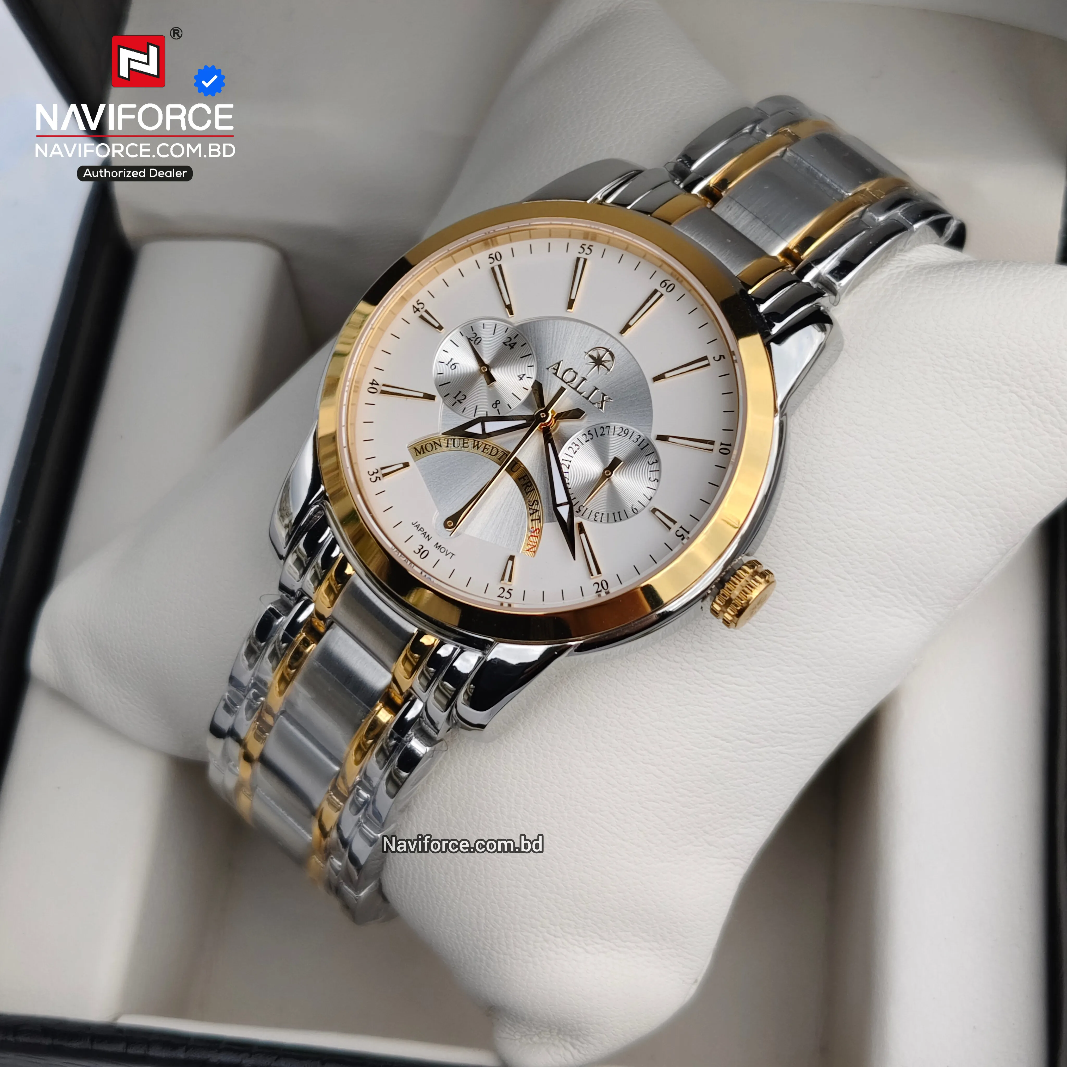 Aolix 7061 Men's Watch - Silver Gold White