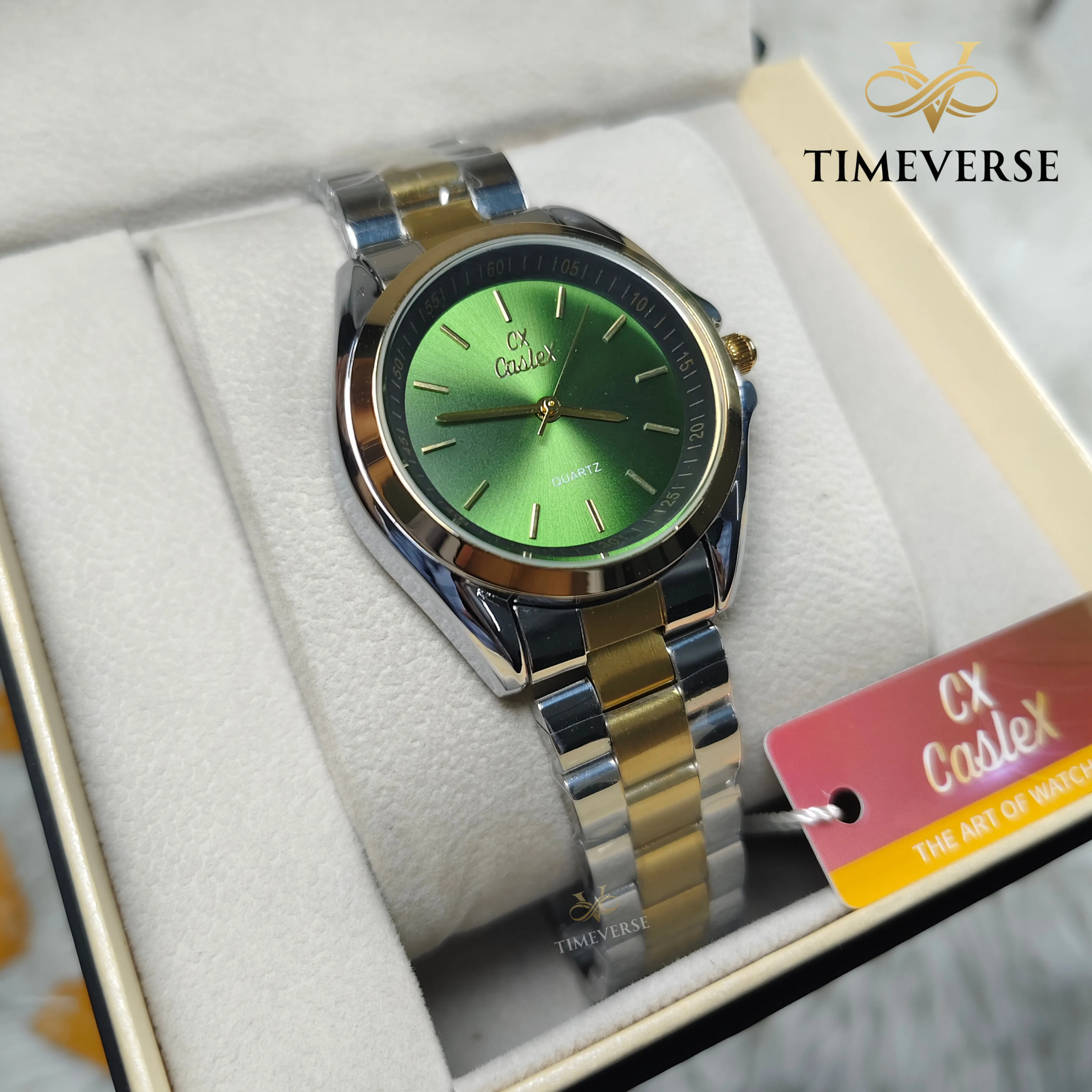 Caslex 018 Ladies Watch - Silver Gold Green