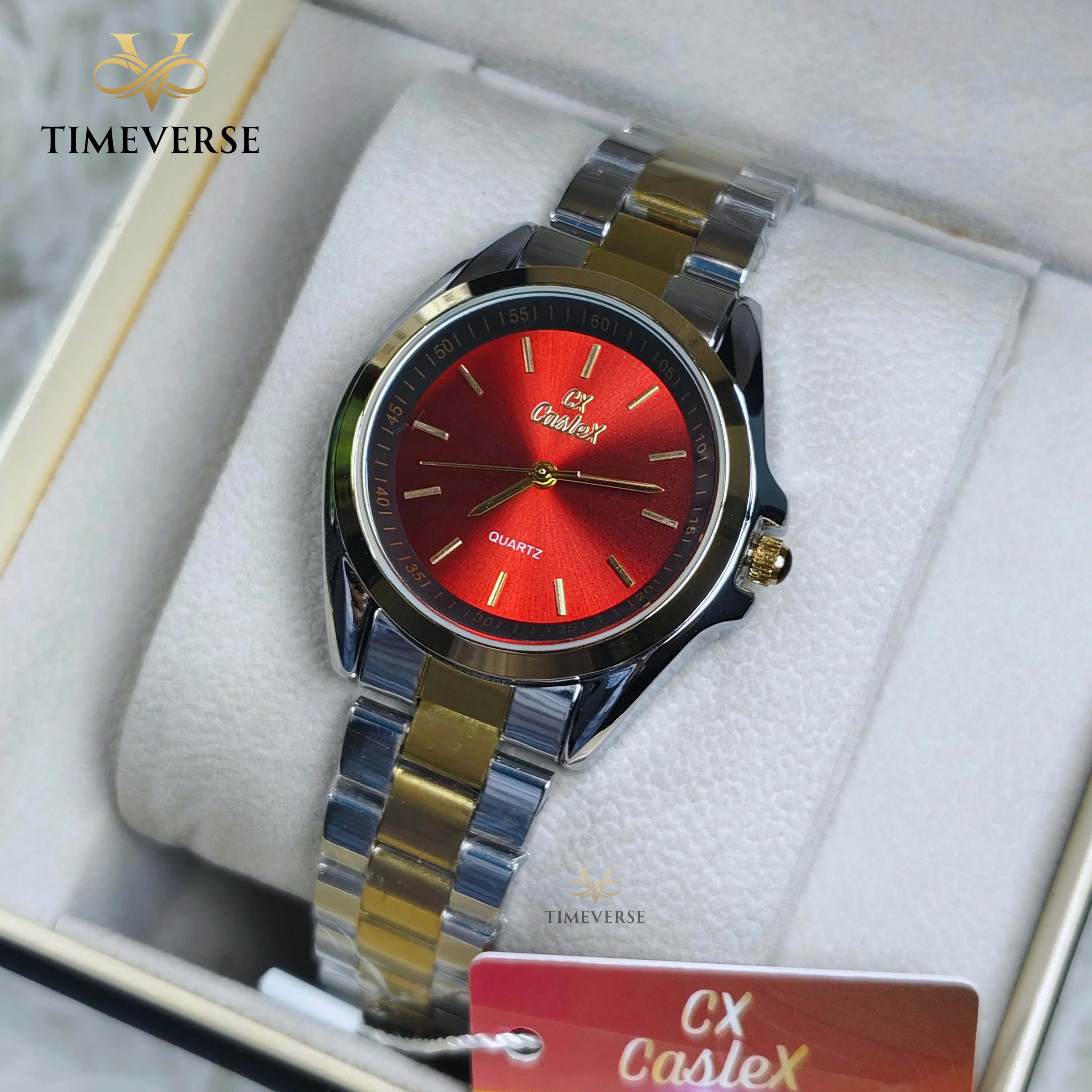 Caslex 018 Ladies Watch - Silver Gold Red