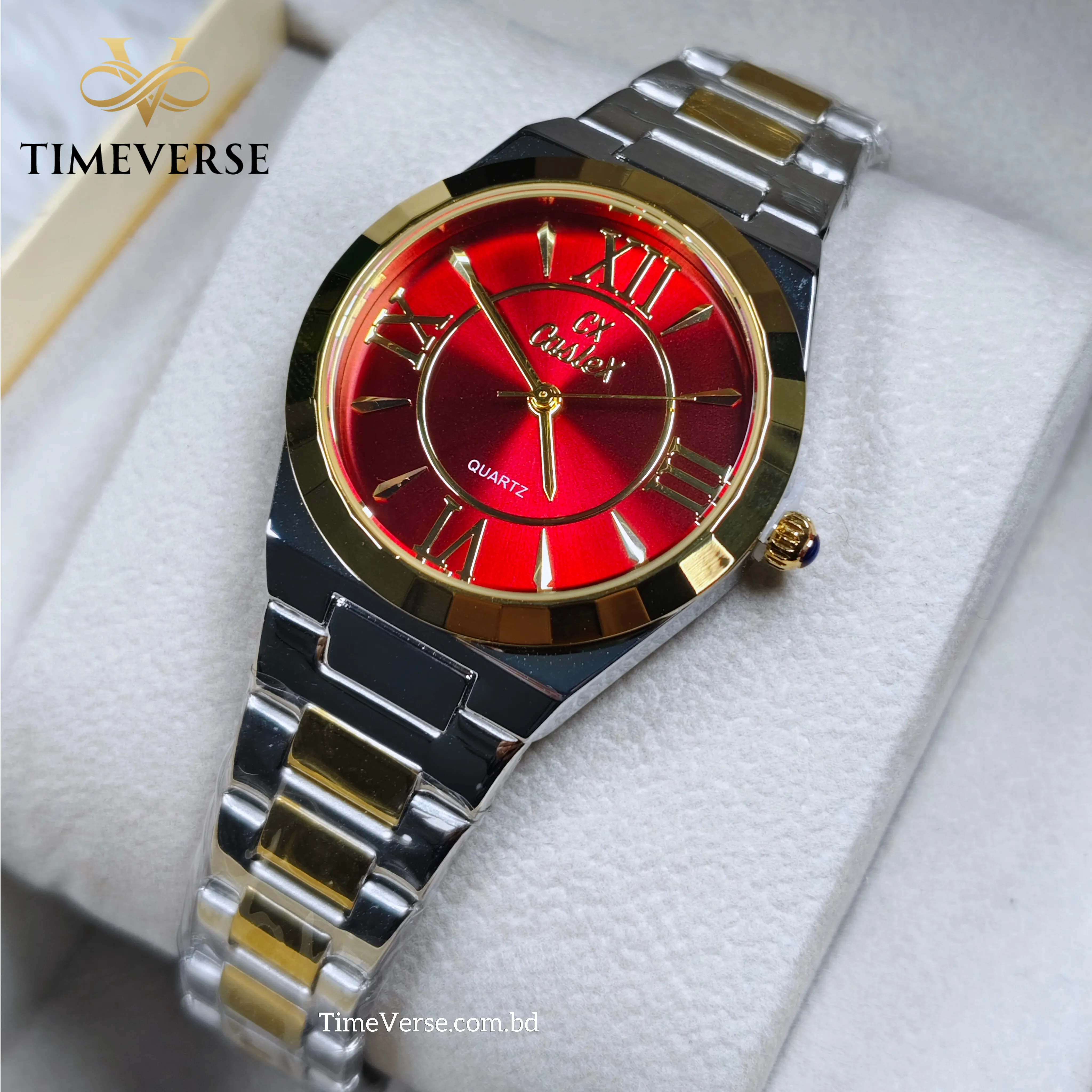 Caslex 026 Ladies Watch - Silver Gold Red