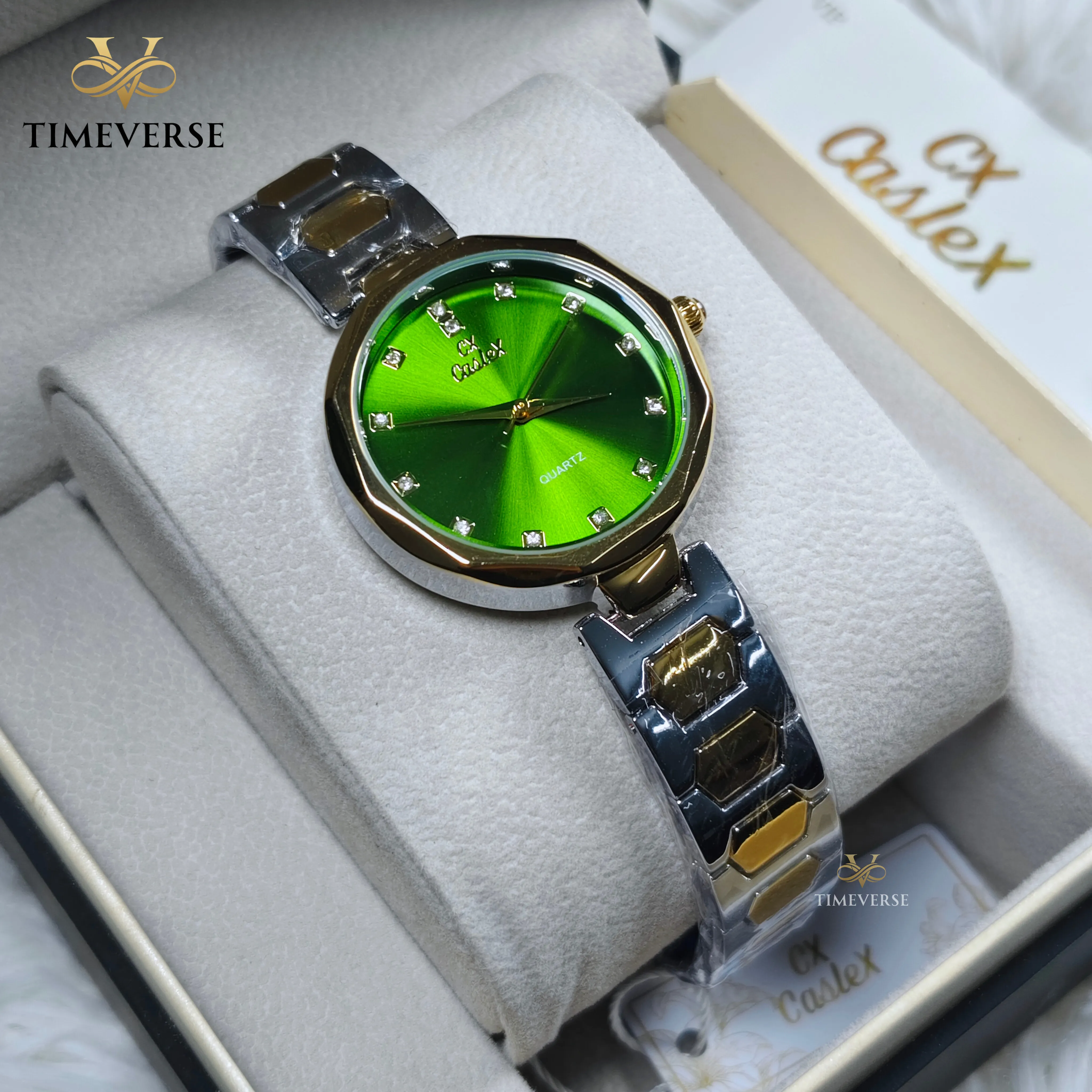 Caslex 255 Ladies Watch - Silver Gold Green 