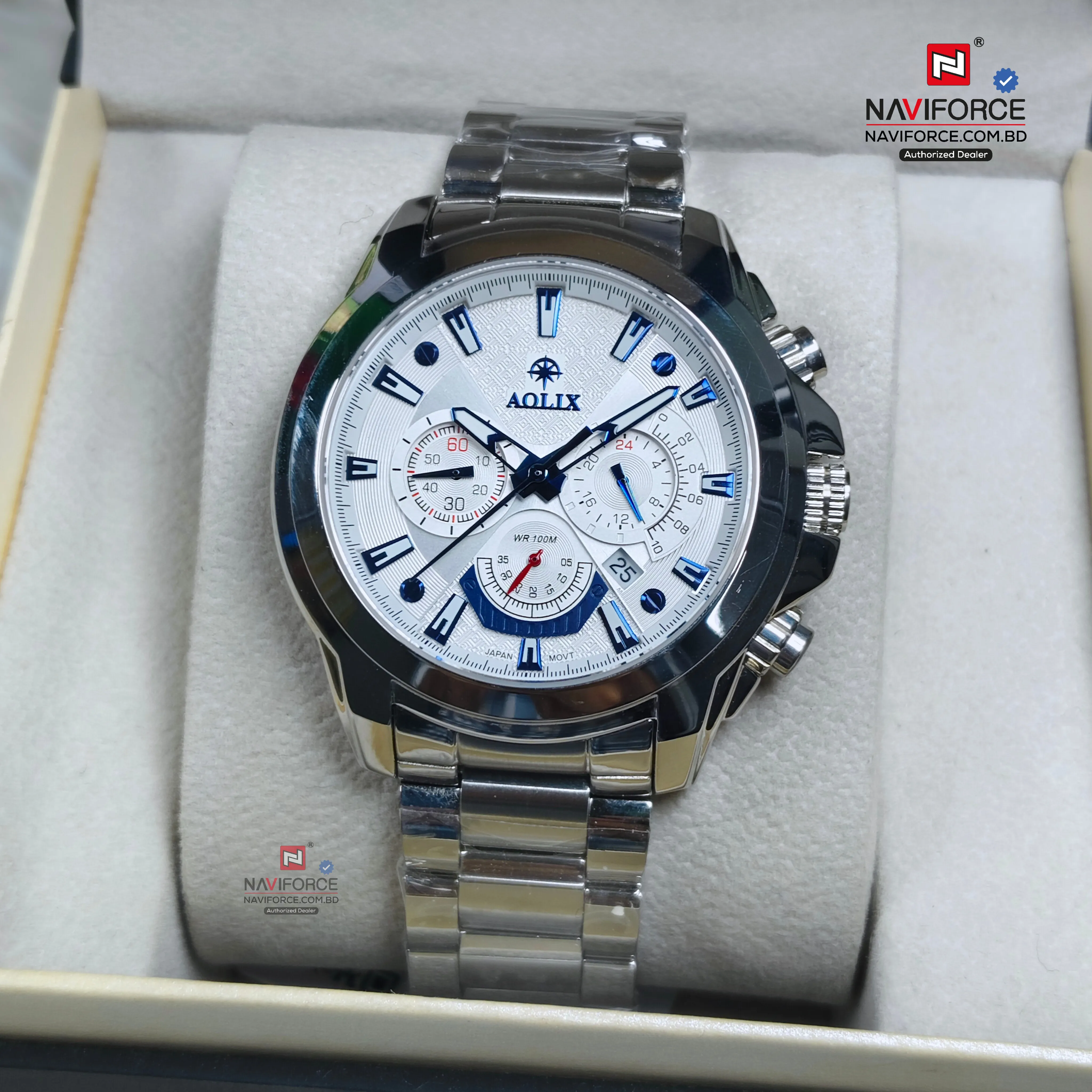 Aolix 7054 Men's Watch - Silver Blue White 