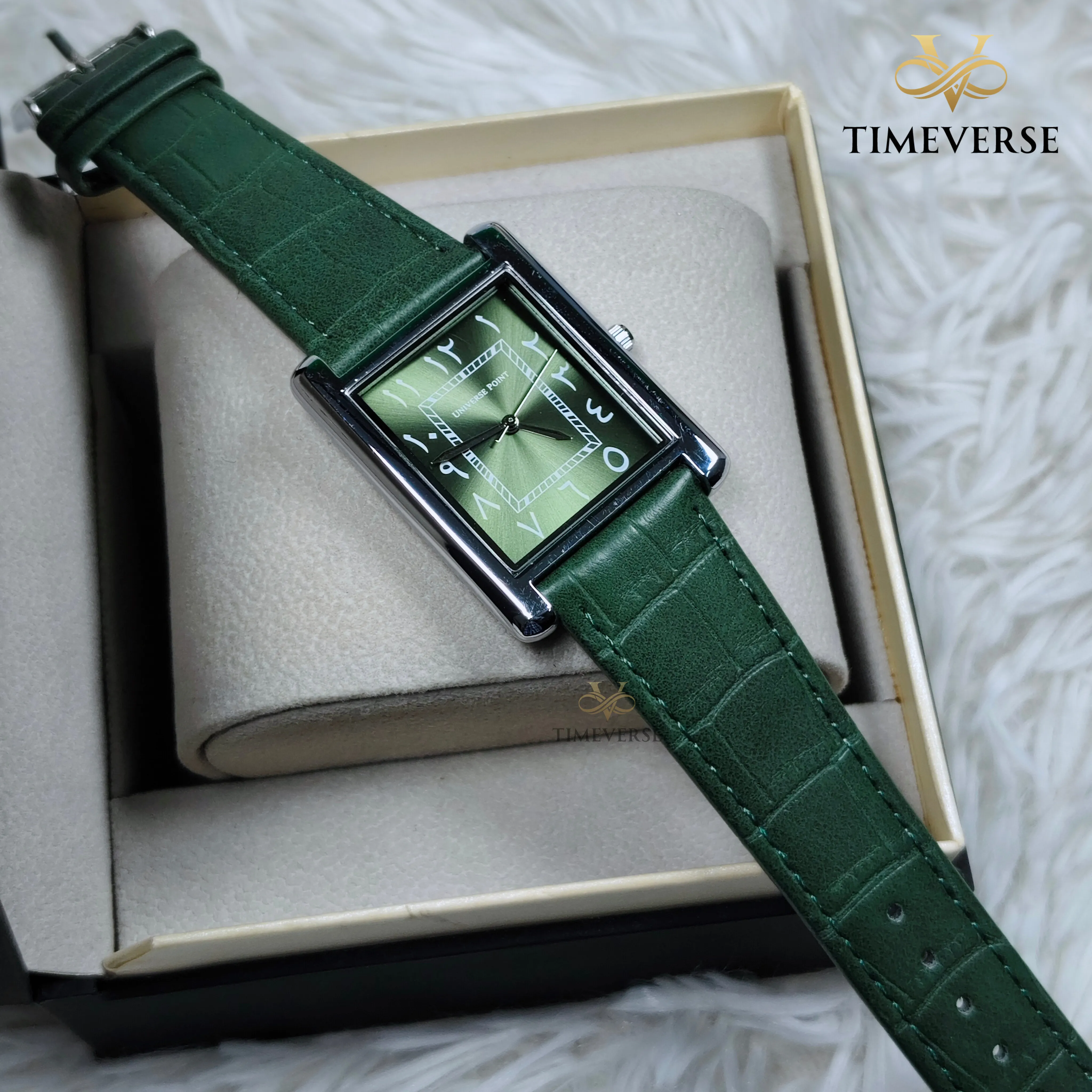 Universe Point 2382 Arabic Dial Leather Men's Watch -  Green 