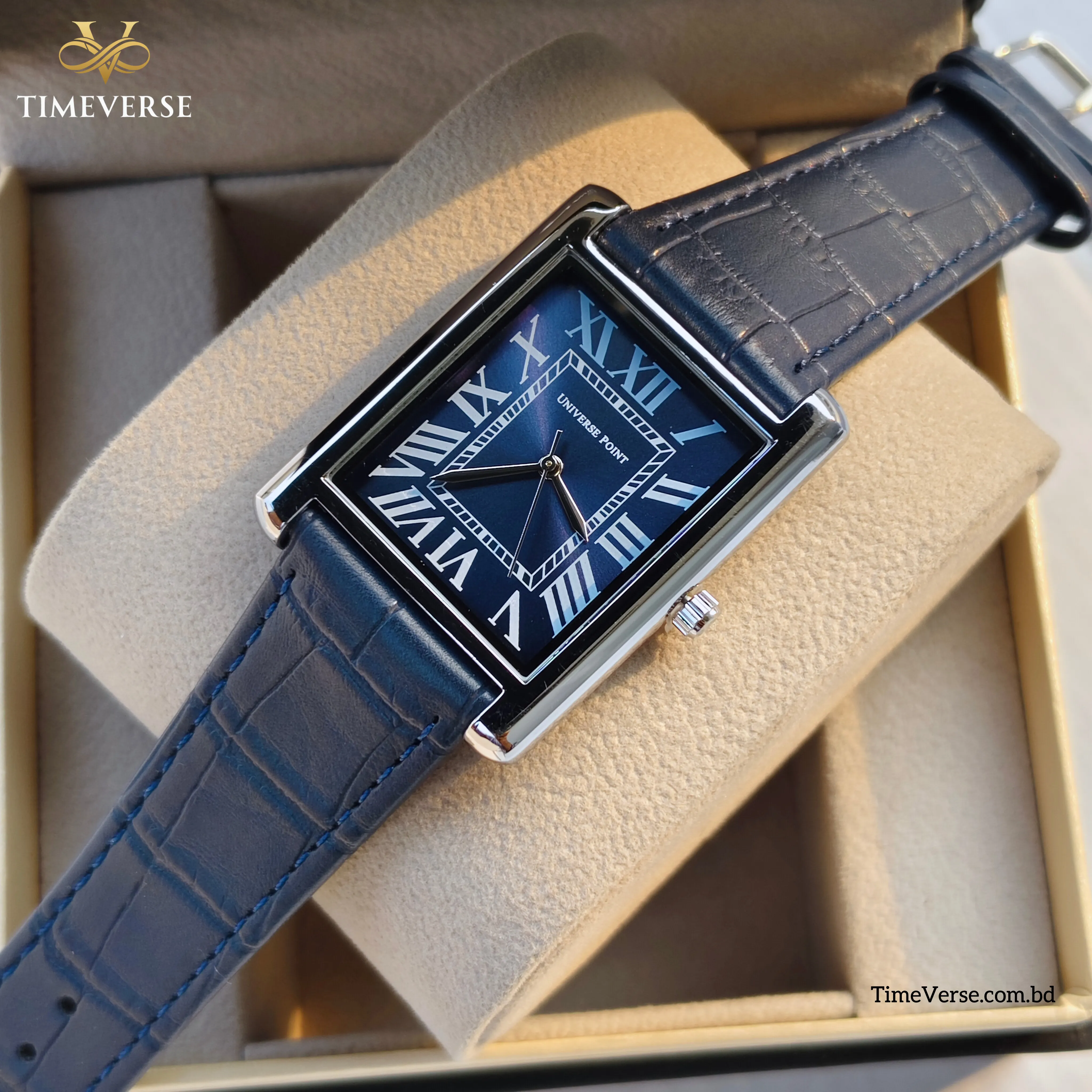 Universe Point 2382 Roman Dial Leather Men's Watch -  Blue