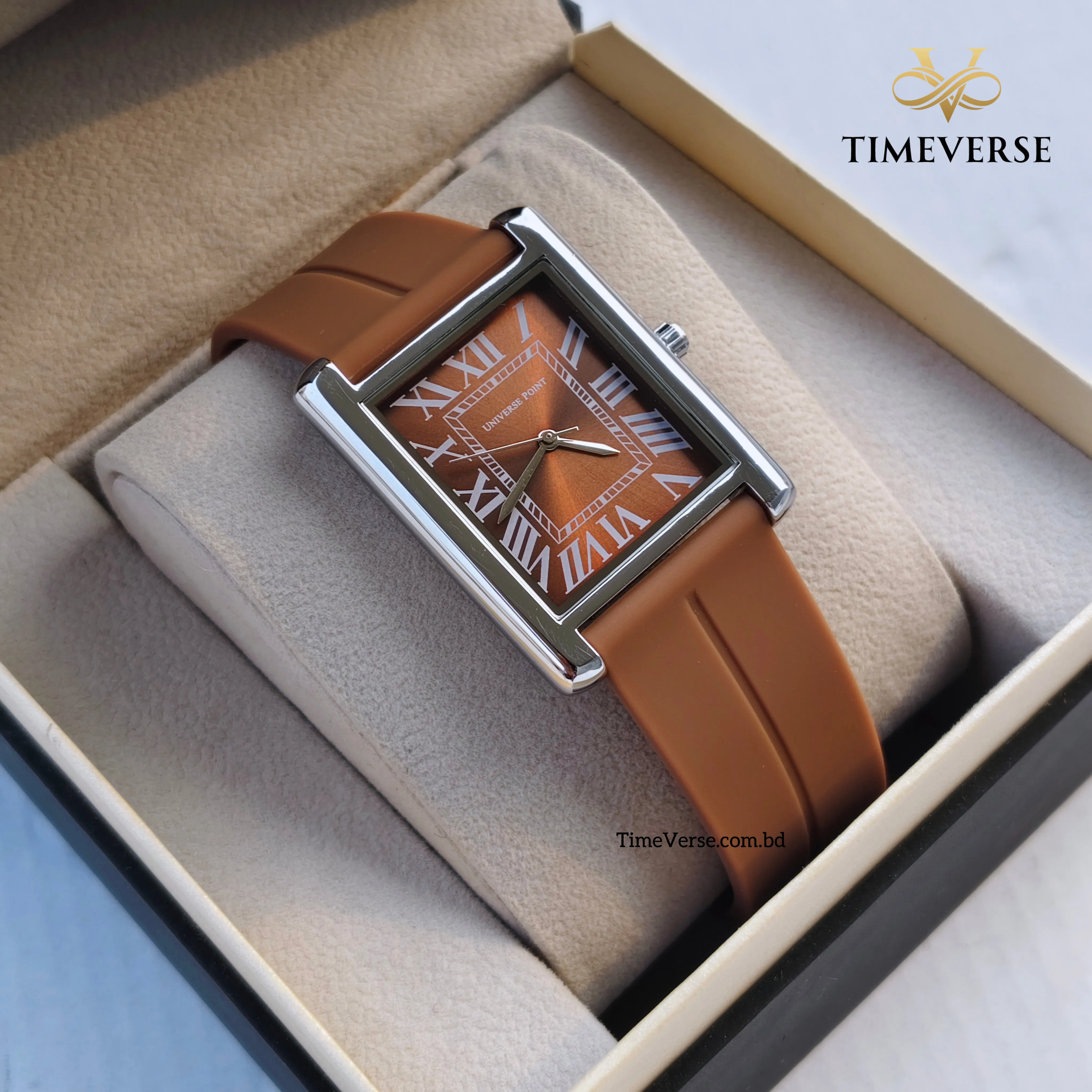 Universe Point 2382 Roman Dial  Silicon Strap Men's Watch -  Silver Brown