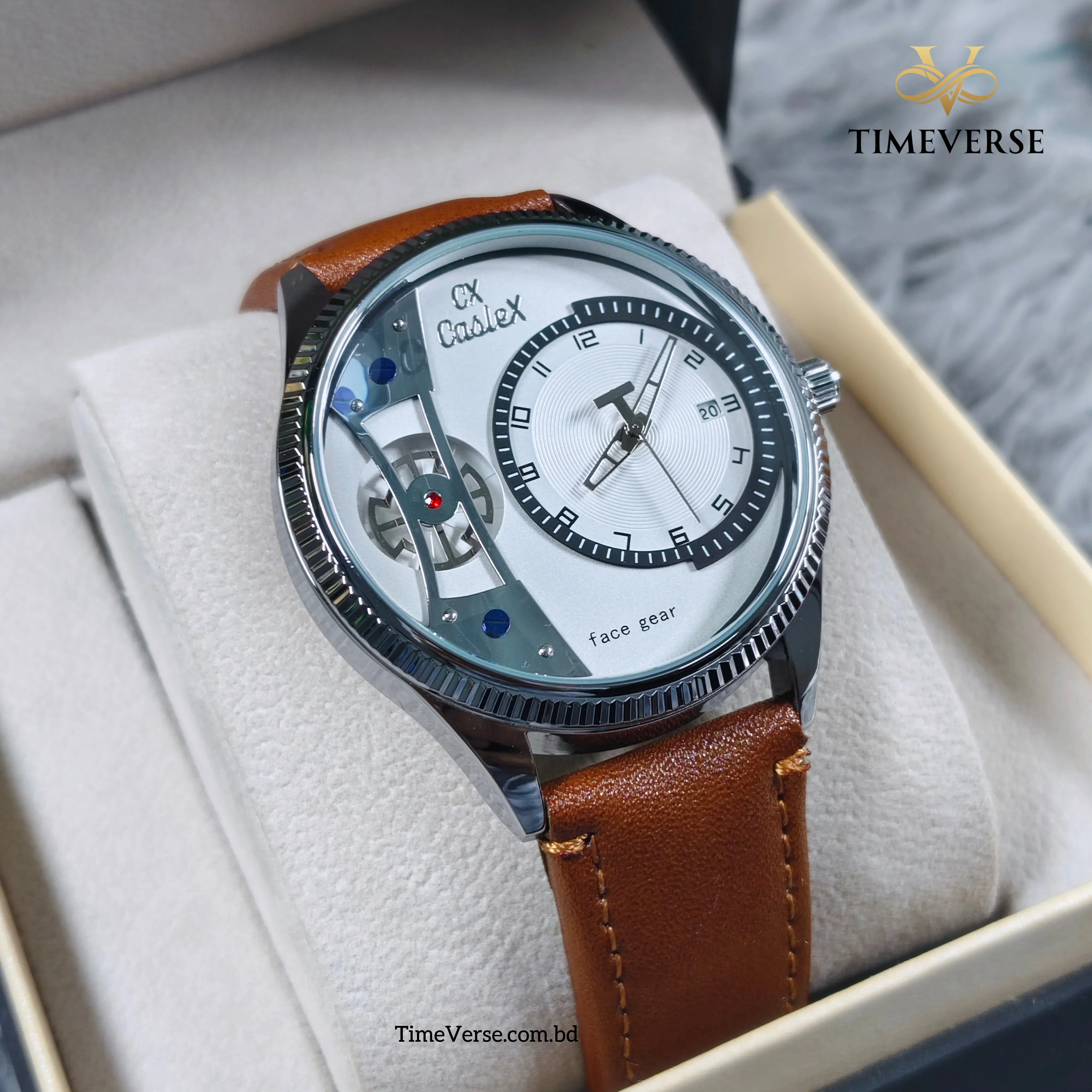 Caslex Number Dial Belt Men's Watch - Brown White