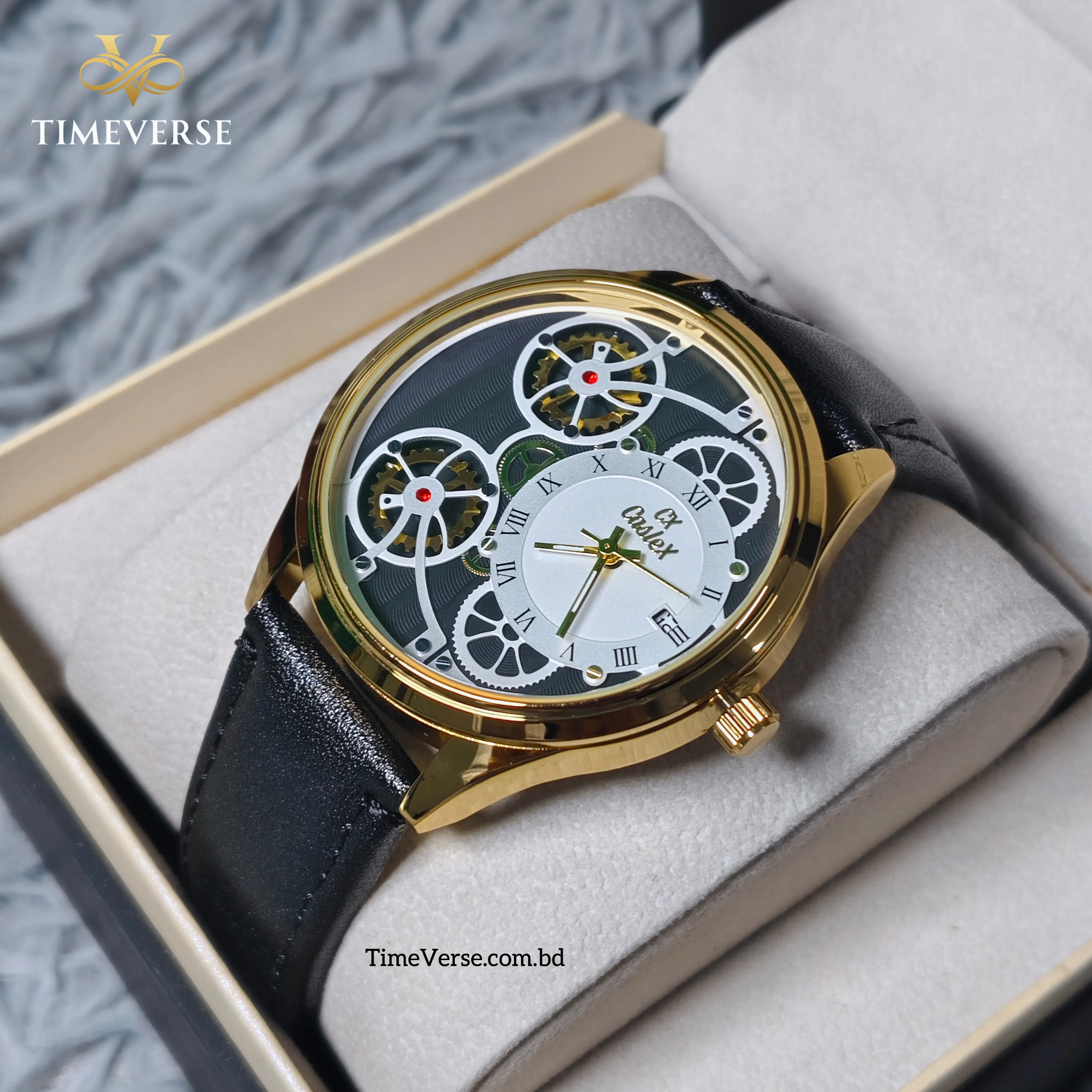 Caslex Roman Dial Belt Men's Watch -  Gold  White