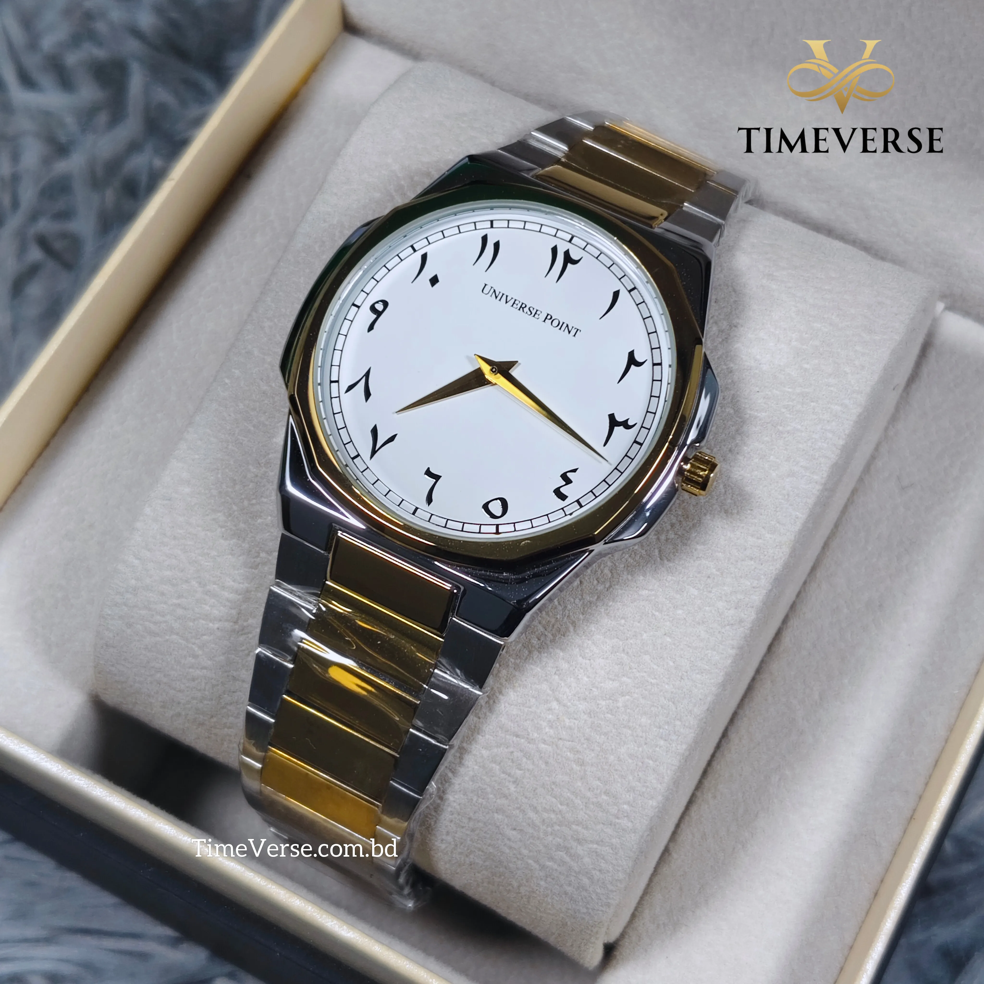 Universe Point 7666 Men's Watch - Silver Gold White