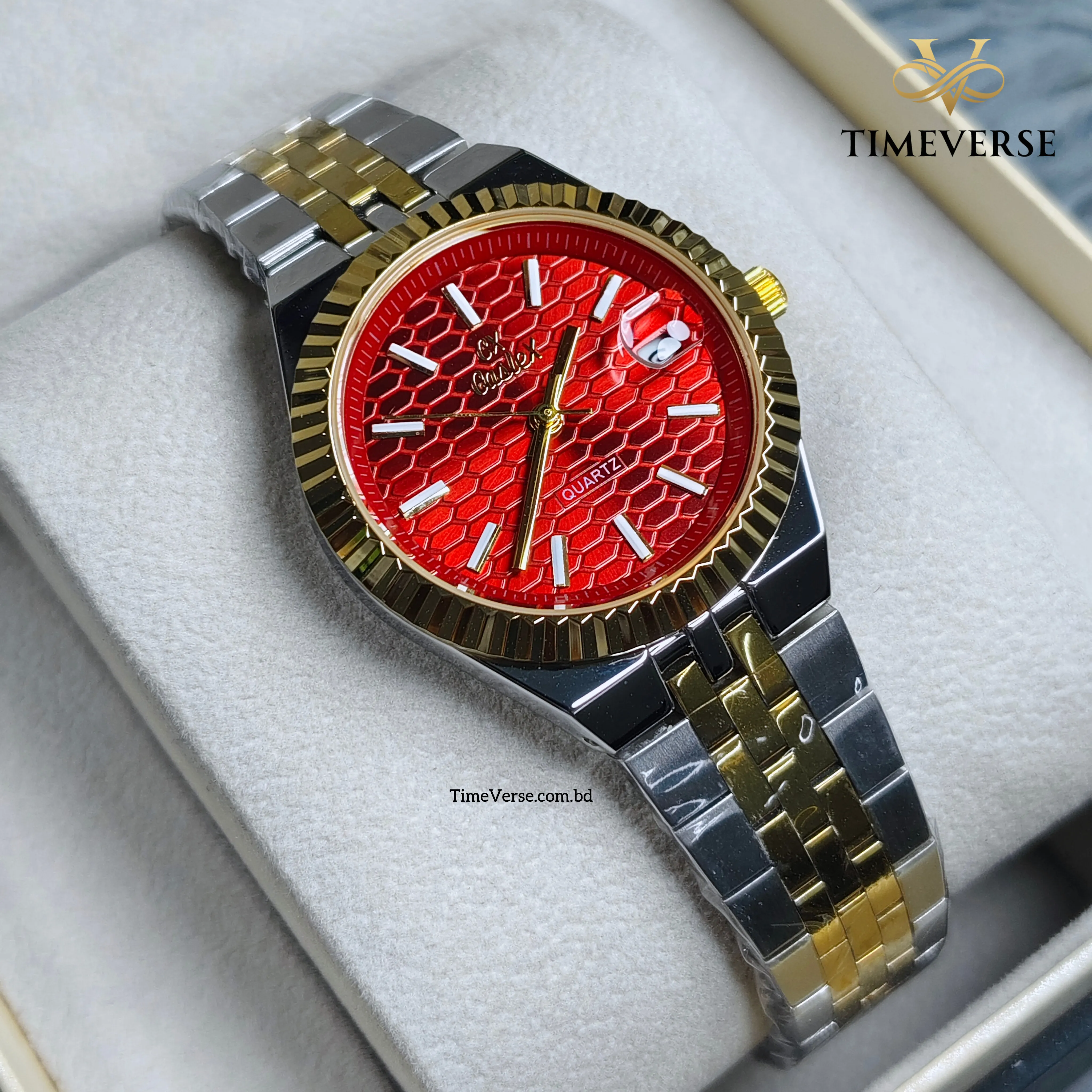 Caslex 062 Ladies Watch - Silver Gold Red
