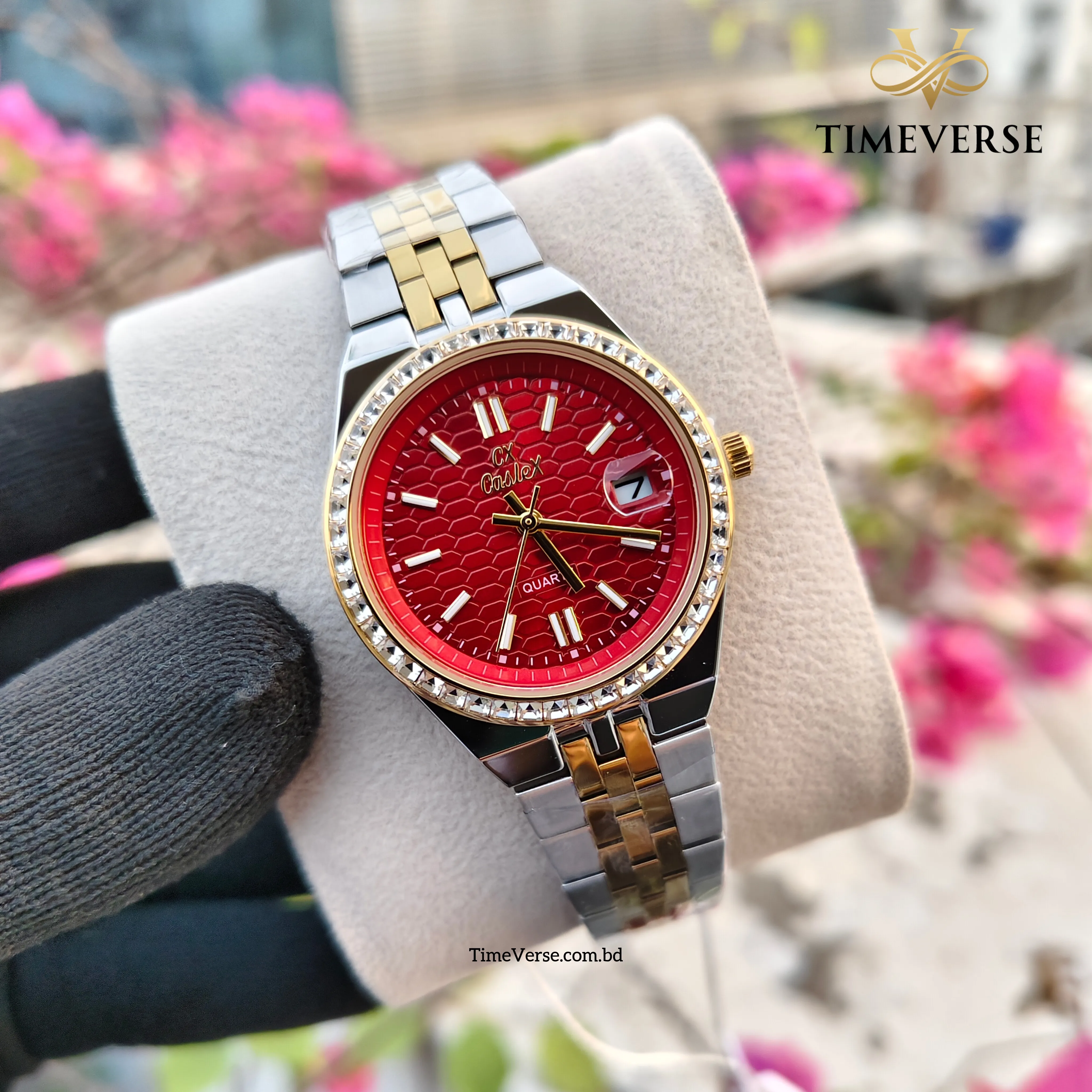 Caslex 061 Ladies Watch - Silver Gold Red