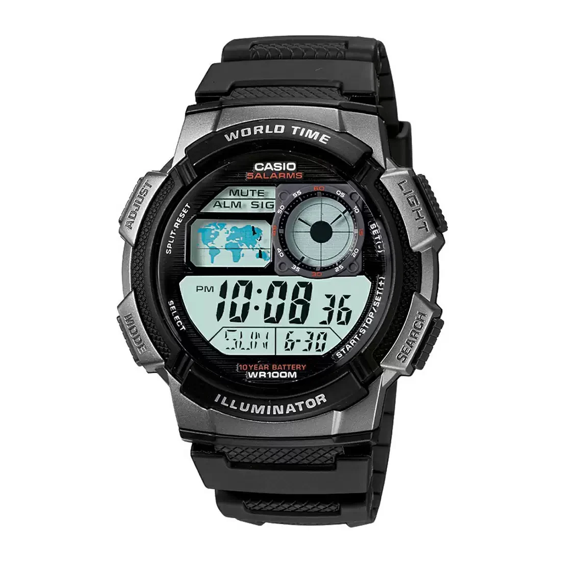 WW0476 Casio Youth World Time Digital Resin Belt Watch AE-1000W-1BVDF