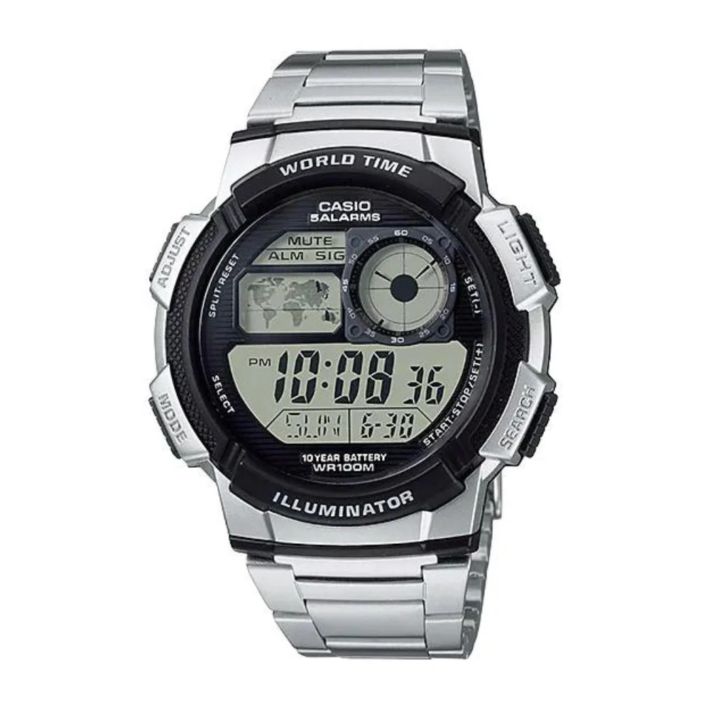 WW0477 Casio Youth World Time Digital Chain Watch AE-1000WD-1AVDF