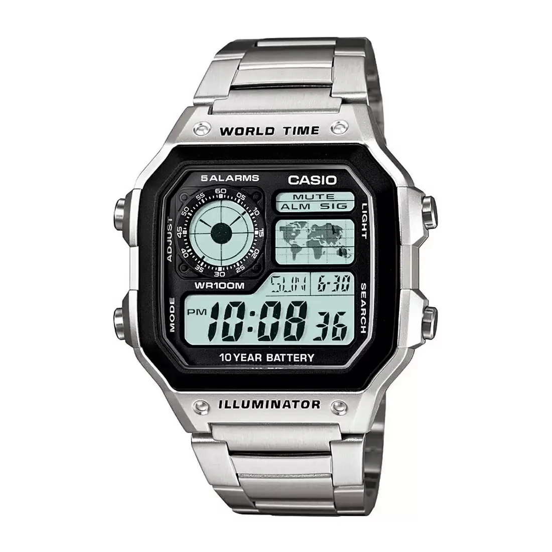WW0045 Casio Youth World Time Digital Chain Watch AE-1200WHD-1AVDF