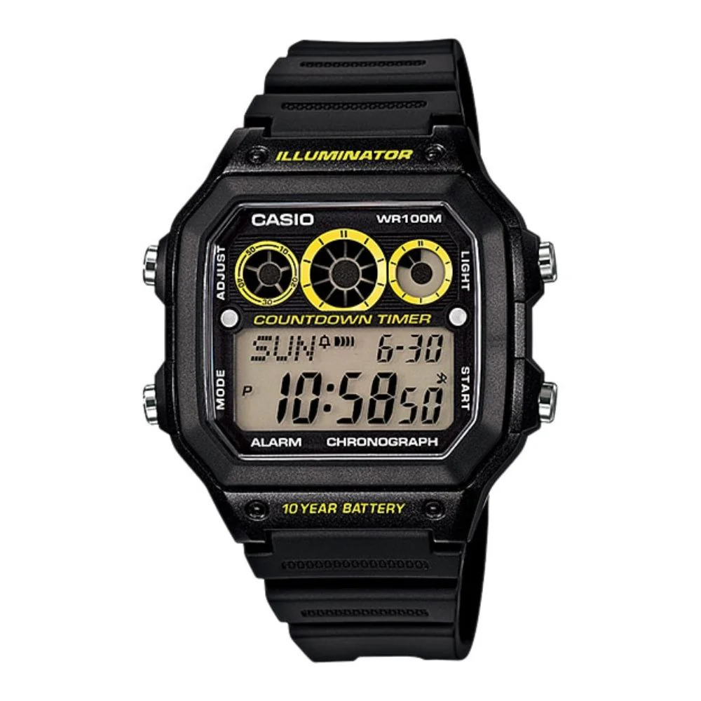 WW1416 Casio Youth Illuminator World Time Resin Belt Watch AE-1300WH-1AVDF