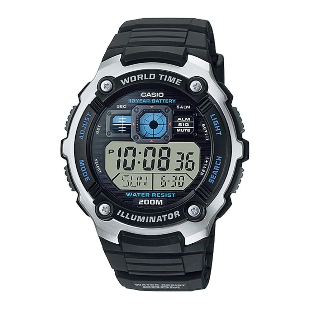 WW0018 Casio Youth World Time Digital Resin Belt Watch AE-2000W-1AVDF