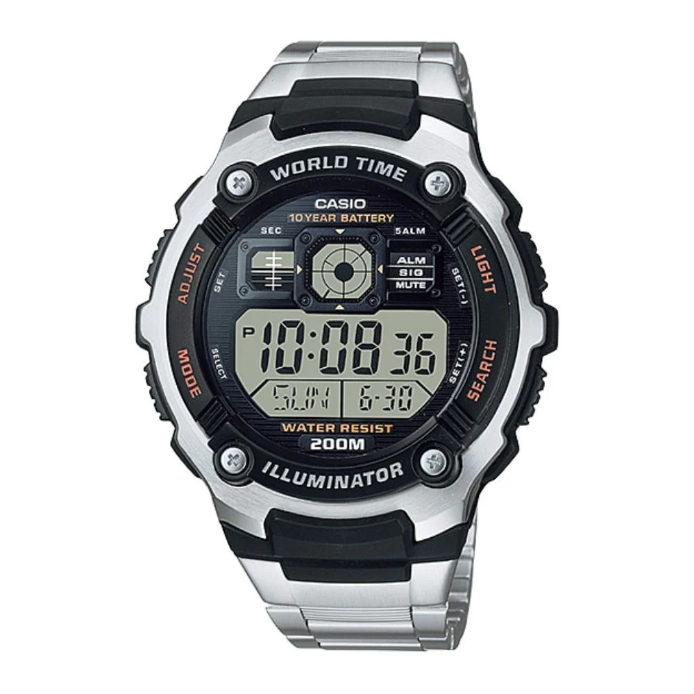 WW0019 Casio Youth World Time Digital Chain Watch AE-2000WD-1AVDF