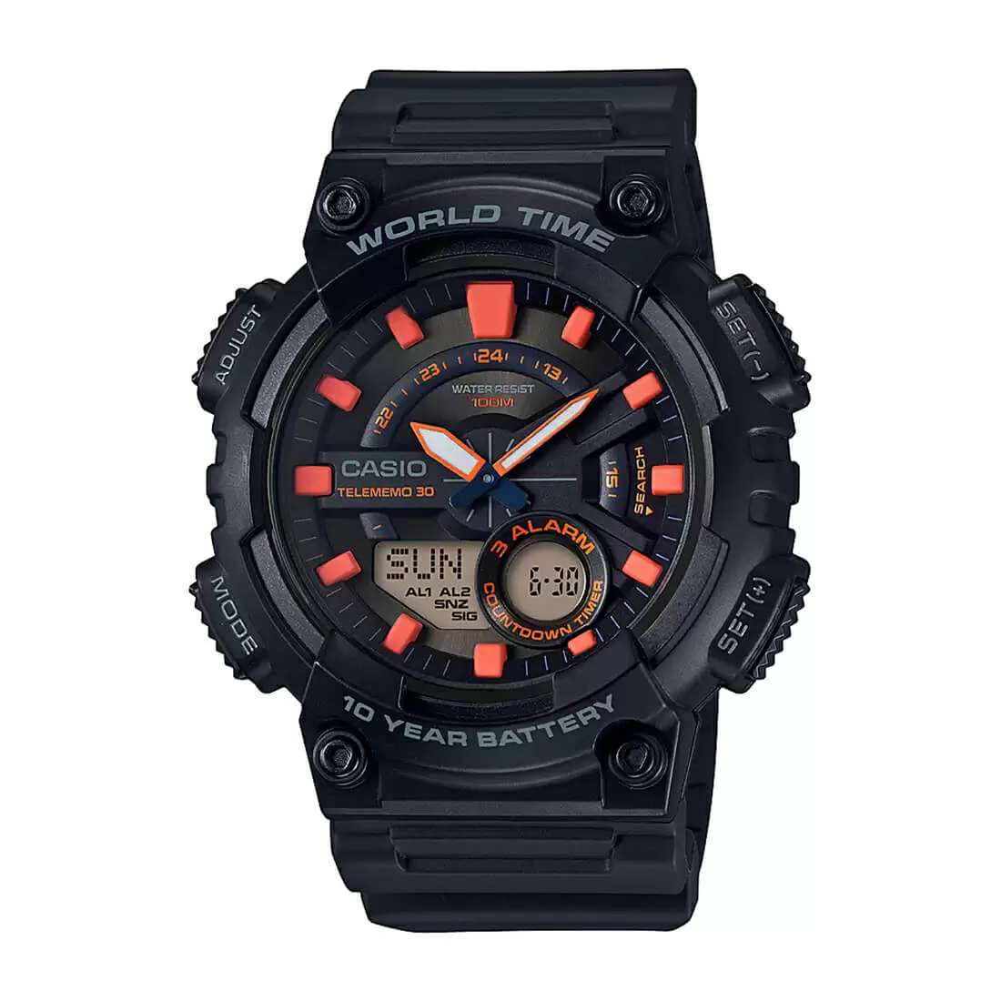 WW1304 Casio Youth Dual Time Resin Belt Watch AEQ-110W-1A2VDF