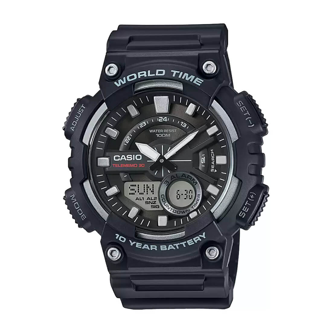 WW0218 Casio Youth Dual Time Resin Belt Watch AEQ-110W-1AVDF