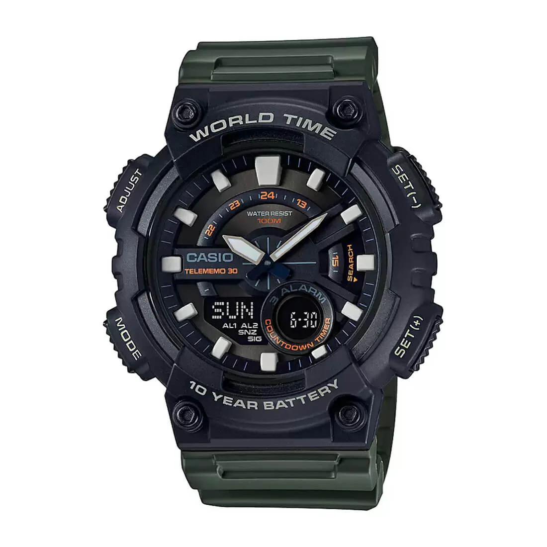 WW0612 Casio Youth Dual Time Resin Belt Watch AEQ-110W-3AVDF
