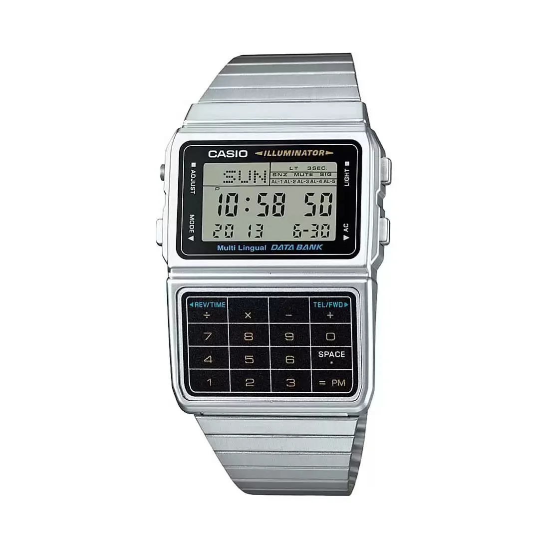 WW1580 Casio Vintage Data Bank Calculator Silver Chain Watch DBC-611-1DF