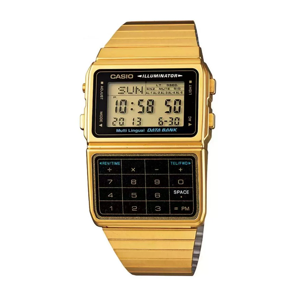 WW1581 Casio Vintage Data Bank Calculator Golden Chain Watch DBC-611G-1DF