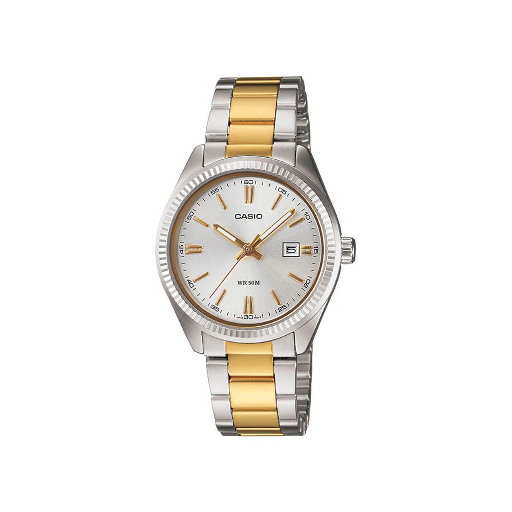 WW2345 Casio Enticer Date Ladies Two Tone Chain Watch LTP-1302SG-7AVDF