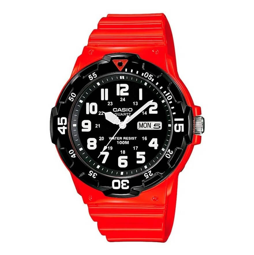 WW1903 Casio Youth Day Date Red Resin Belt Watch MRW-200HC-4BVDF