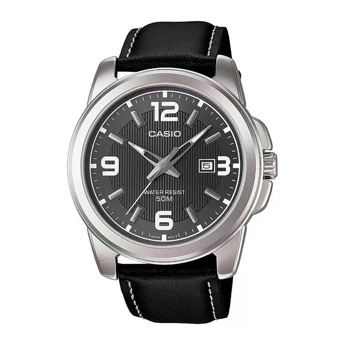 WW0462 Casio Enticer Date Silver Leather Belt Watch MTP-1314L-8AVDF