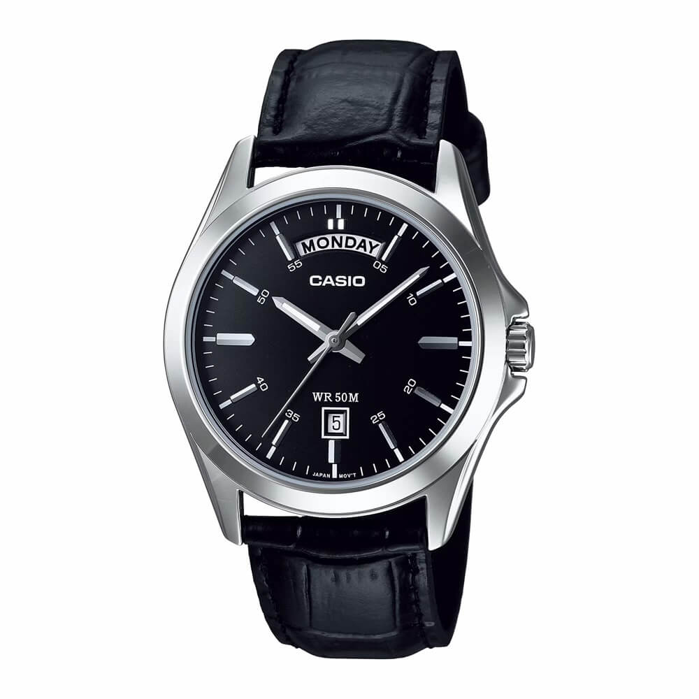 WW1569 Casio Enticer Day Date Leather Belt Watch MTP-1370L-1AVDF