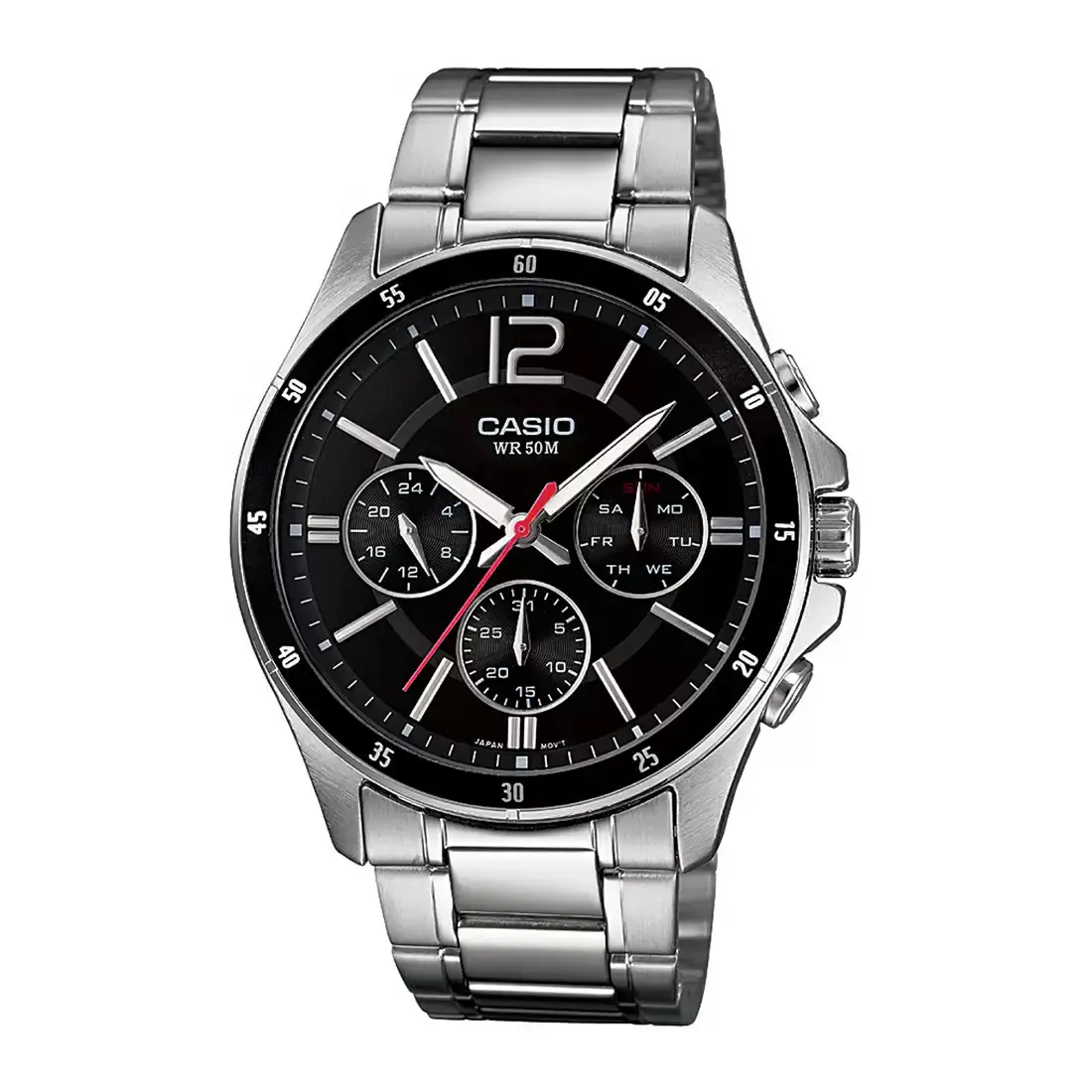 WW0498 Casio Enticer Multifunction Silver Chain Watch MTP-1374D-1AVDF