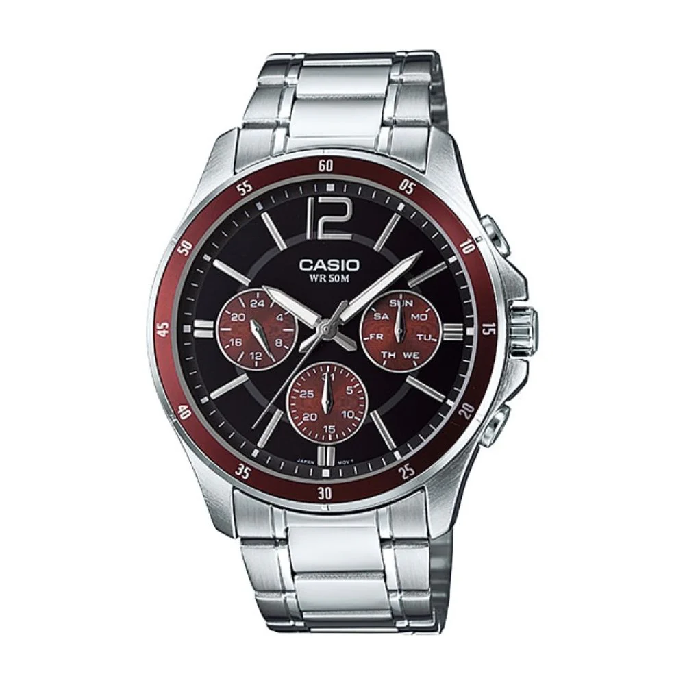 WW0486 Casio Enticer Multifunction Silver Chain Watch MTP-1374D-5AVDF