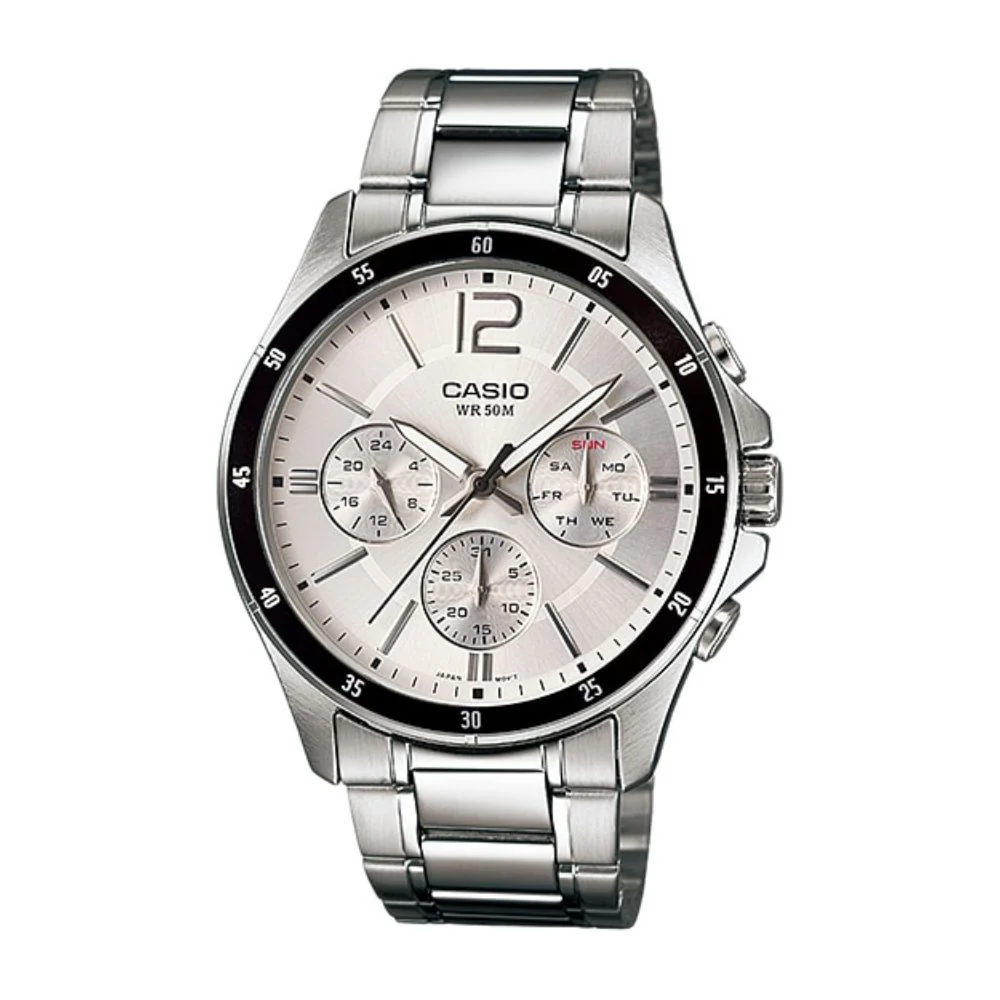 WW0049 Casio Enticer Multifunction Silver Chain Watch MTP-1374D-7AVDF
