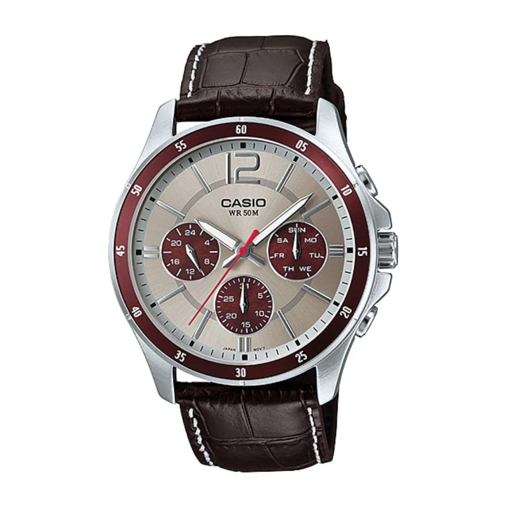 WW1105 Casio Enticer Multifunction Leather Belt Watch MTP-1374L-7A1VDF
