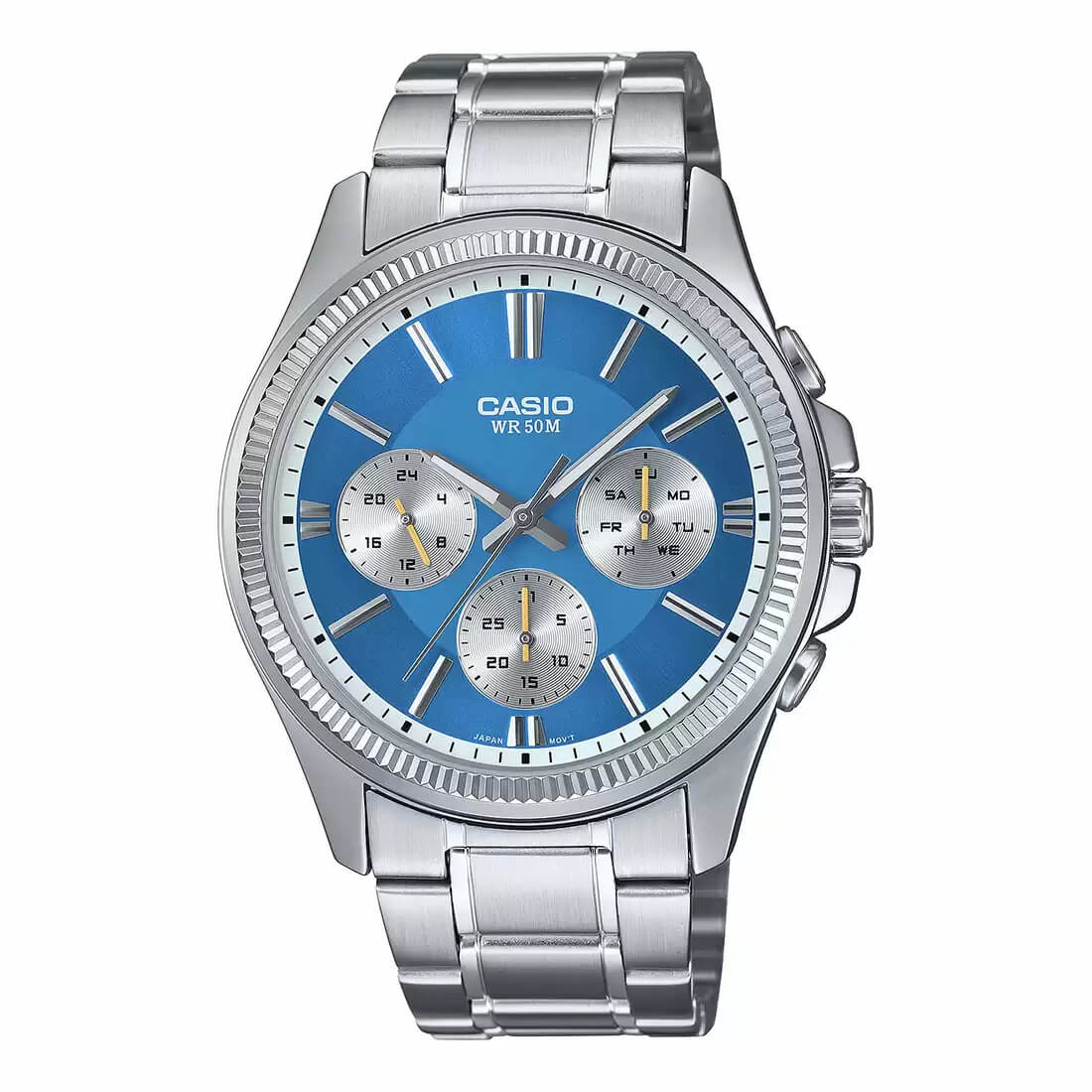 WW2596 Casio Enticer Multifunction Silver Chain Watch MTP-1375D-2A2VDF