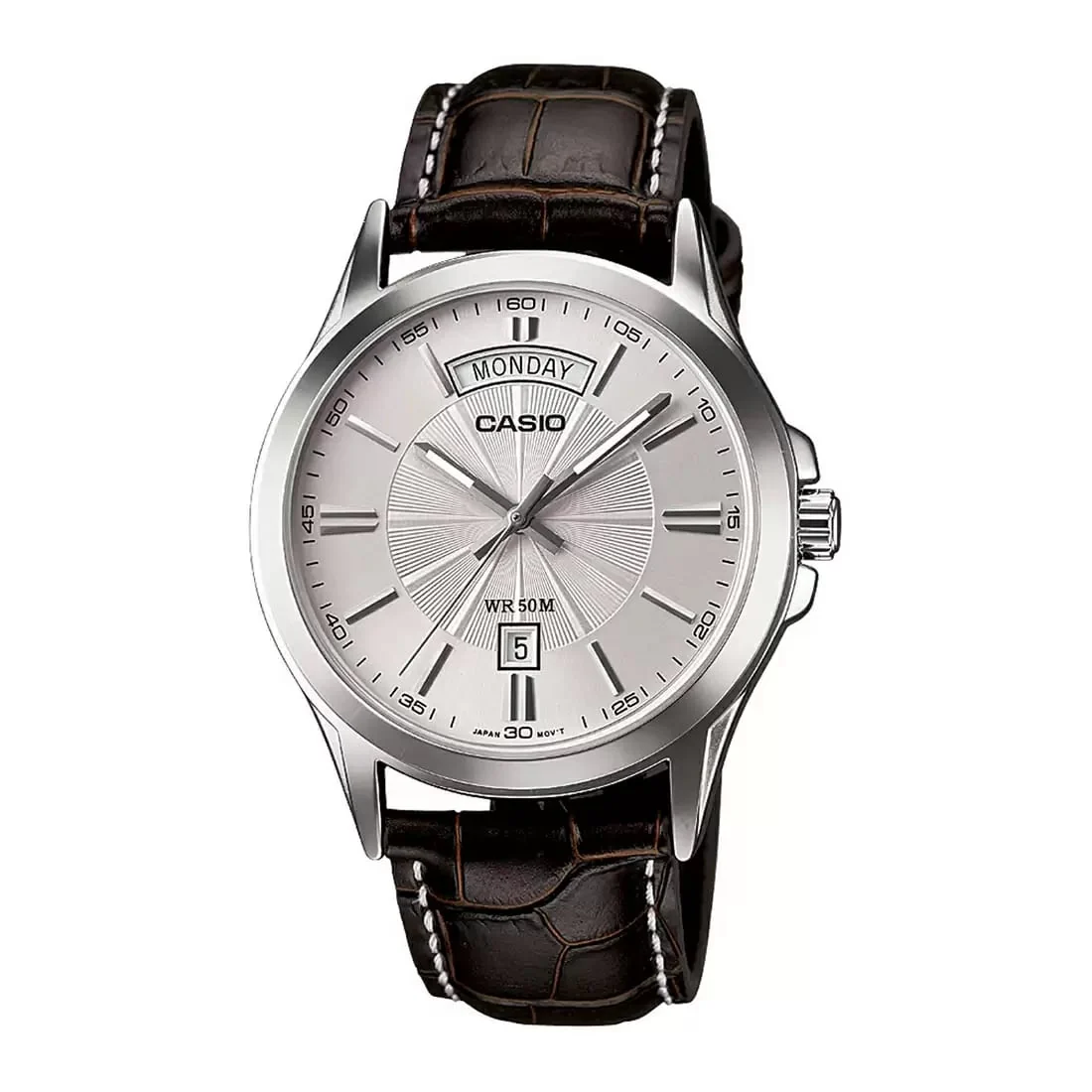 WW0054 Casio Enticer Day Date Leather Belt Watch MTP-1381L-7AVDF