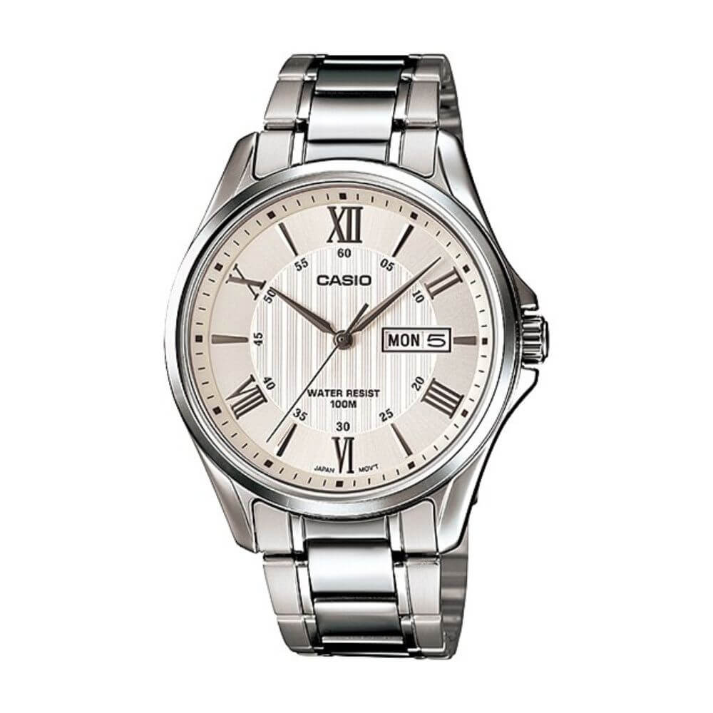 WW1239 Casio Enticer Day Date Stainless Steel Chain Watch MTP-1384D-7AVDF