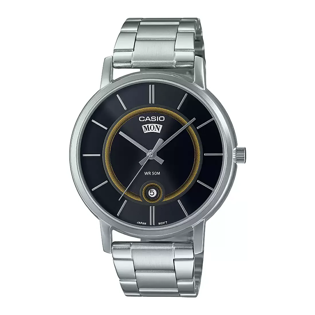 WW1950 Casio Enticer Day Date Stainless Steel Silver Chain Watch MTP-B120D-1AVDF