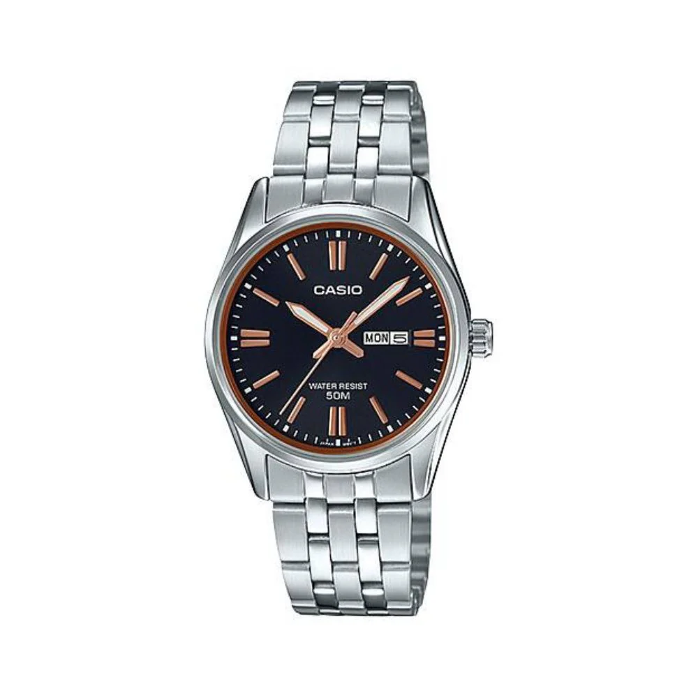 WW2772 Casio Enticer Day Date Ladies Chain Watch LTP-1335D-1A2VDF