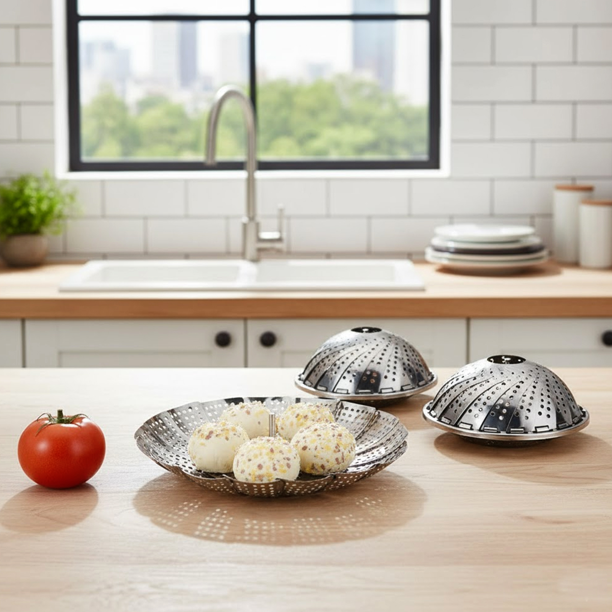 Multifunctional Stainless Steamer Food Strainer or momo or chicken lotus steamer (23 cm)