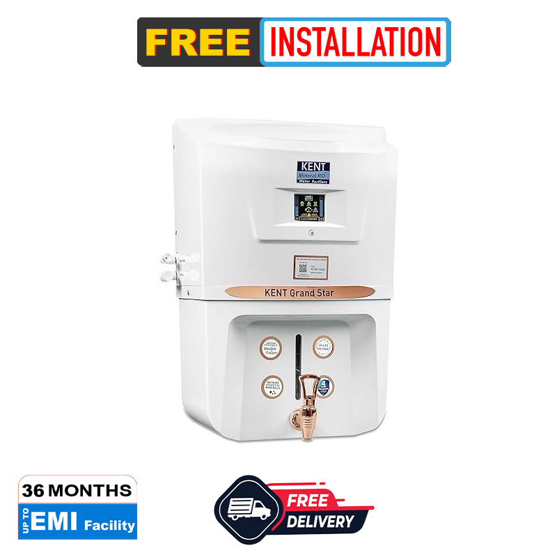 Kent 9 Liter Grand Star RO| RO+UV+UF+Alkaline+Copper+TDS Control+UV LED Tank| Auto Flush Feature Water Purifier