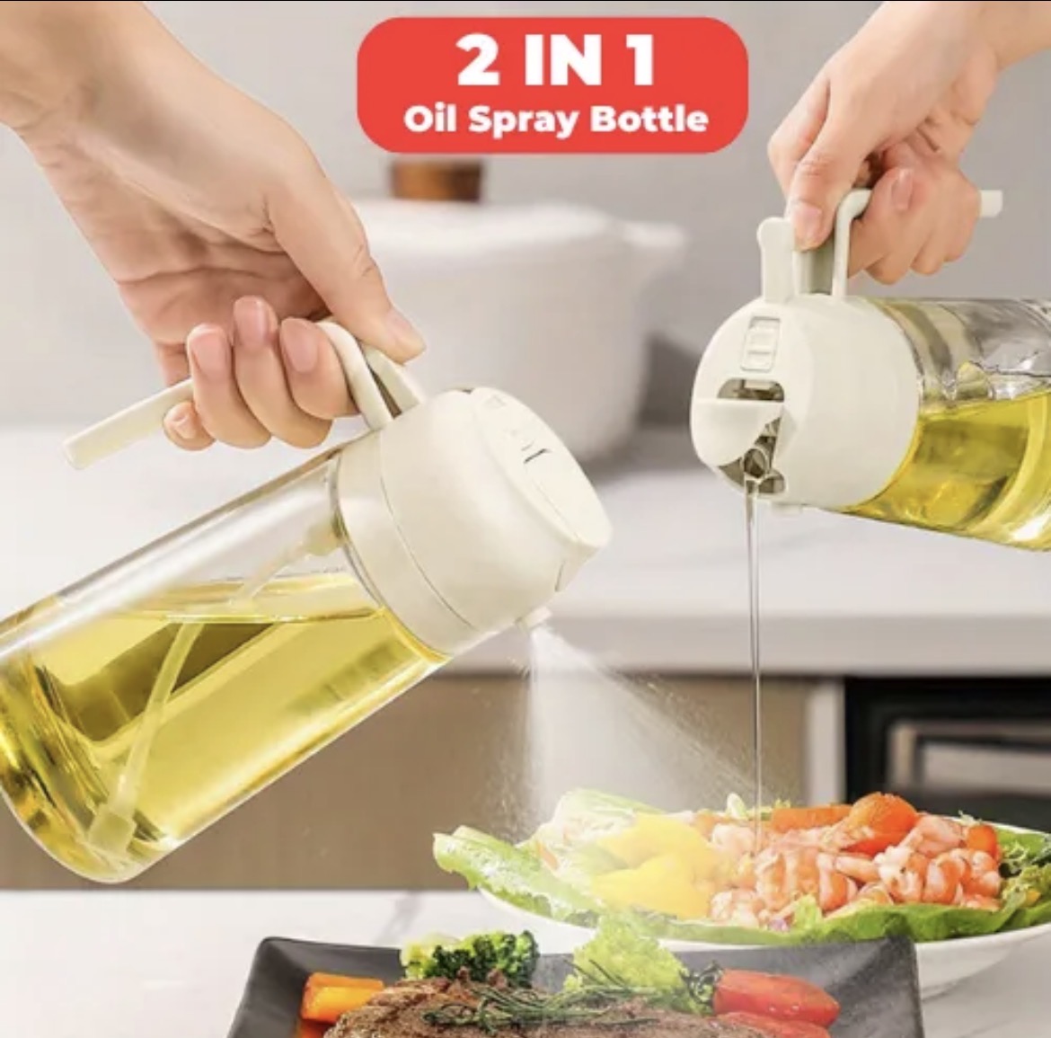 Oil Sprayer &amp; Oil Dispenser 2-in-1 Glass Bottle Cooking for Kitchen, BBQ, Air Fryer &amp; Salad Dressing