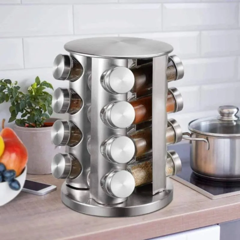 Spice Carousel 16 Jar Rotating Spice Rack Set, 360° Rotating Spice Carousel with 16 Jars, Countertop &amp; Cabinet Kitchen Organizer